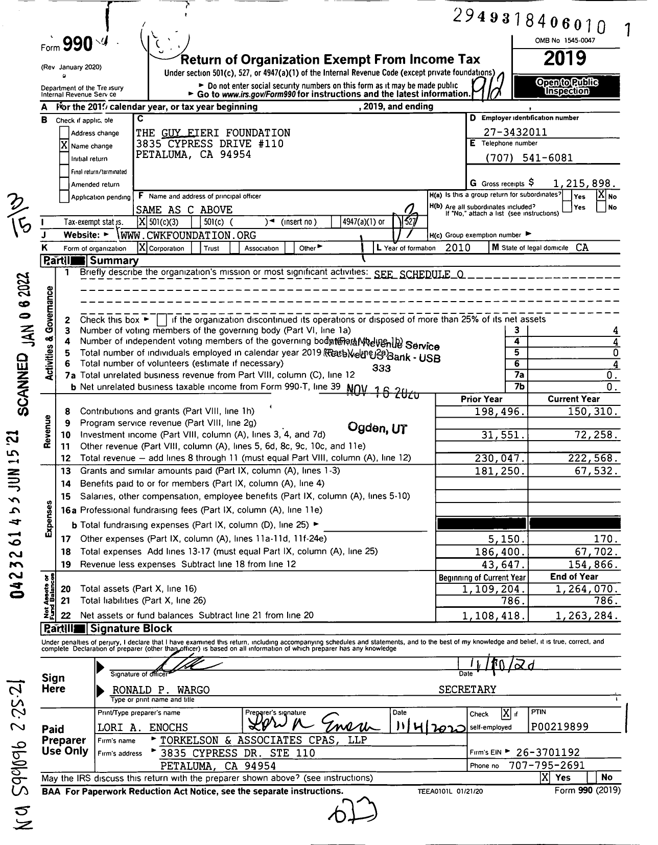 Image of first page of 2019 Form 990 for The Guy Fieri Foundation