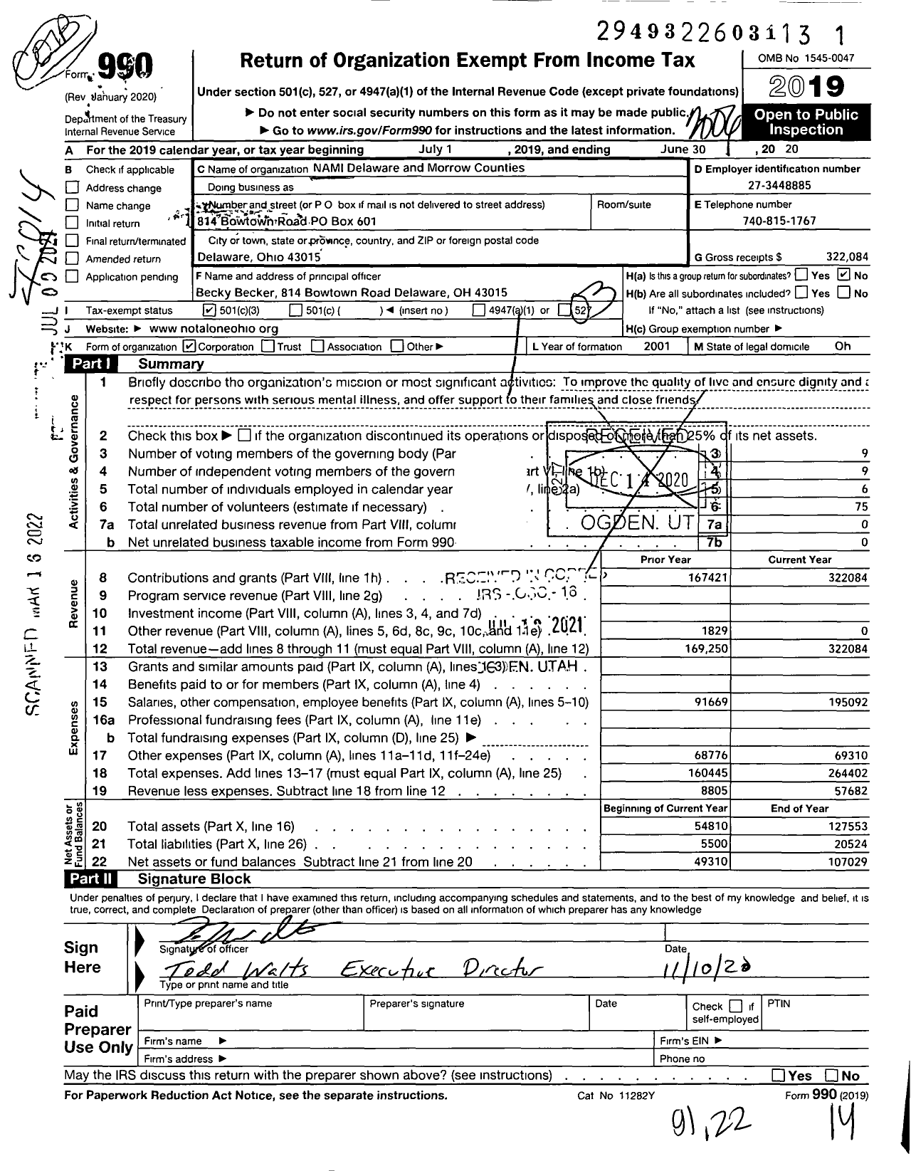 Image of first page of 2019 Form 990 for NAMI Mid-Ohio