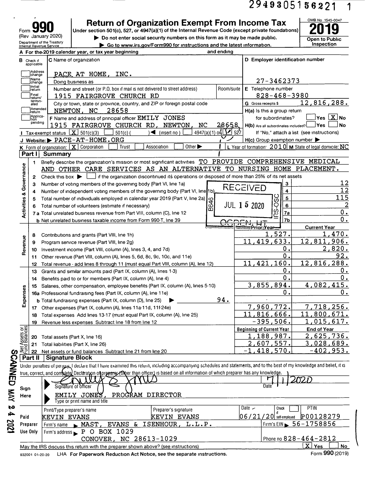 Image of first page of 2019 Form 990 for Pace at Home