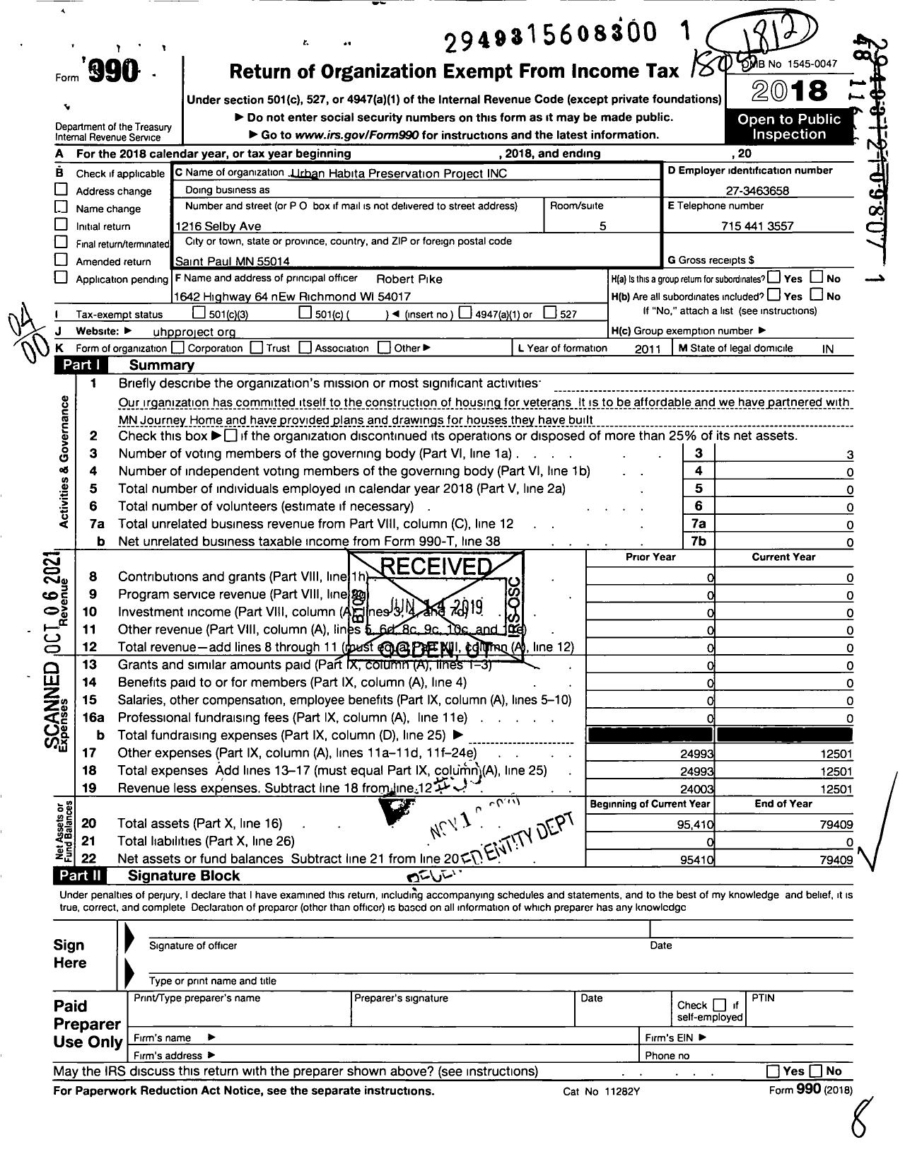 Image of first page of 2017 Form 990O for Urban Habitat Preservation Project