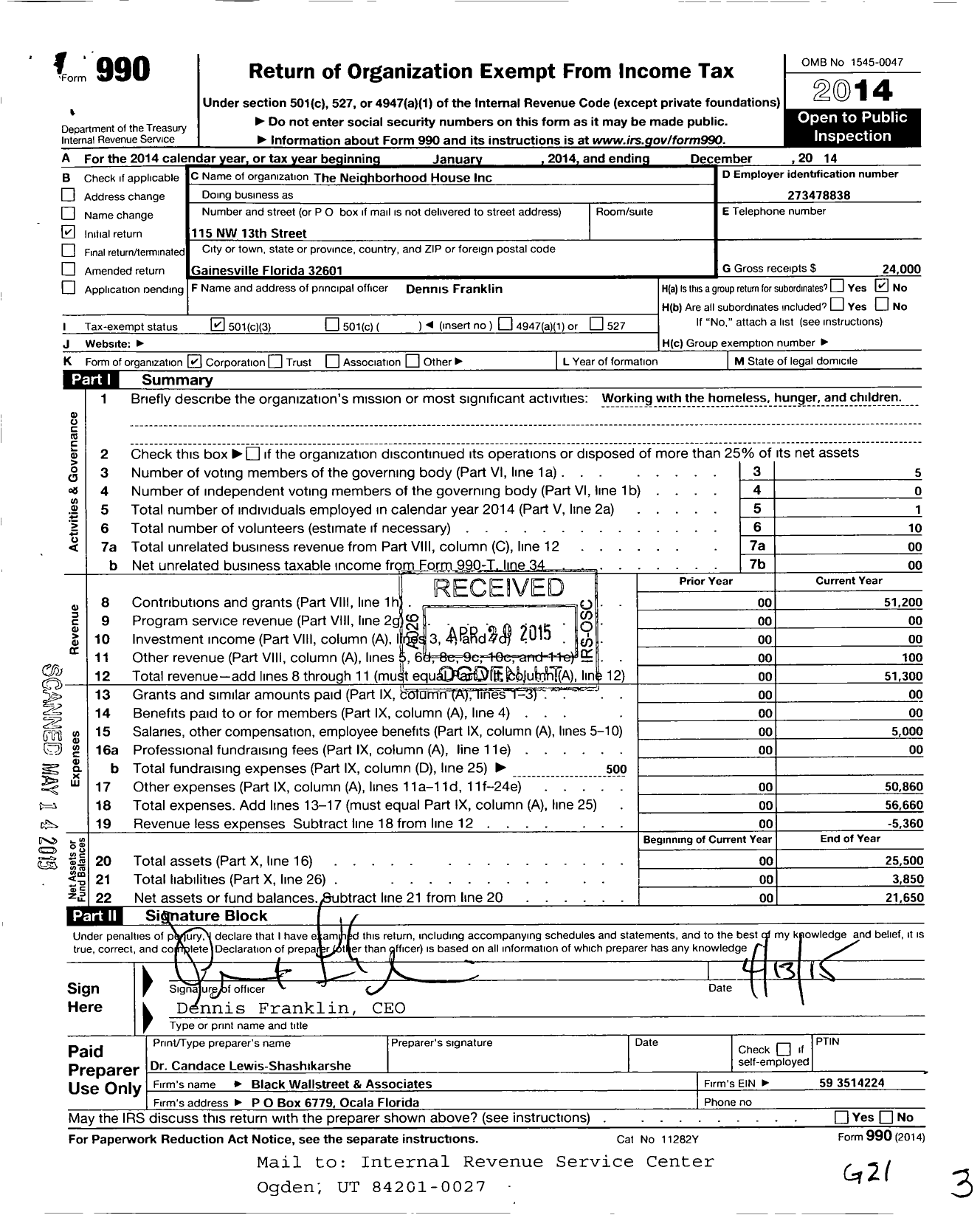 Image of first page of 2014 Form 990 for Neighborhood House