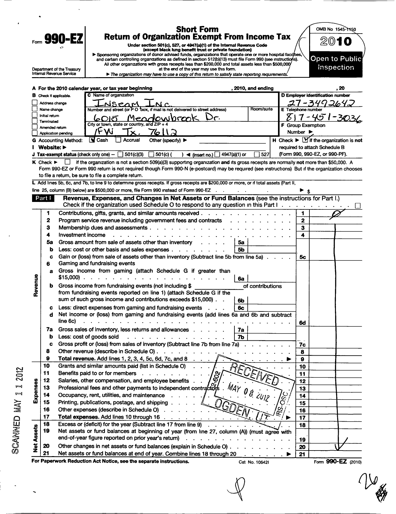 Image of first page of 2010 Form 990EO for Inseam