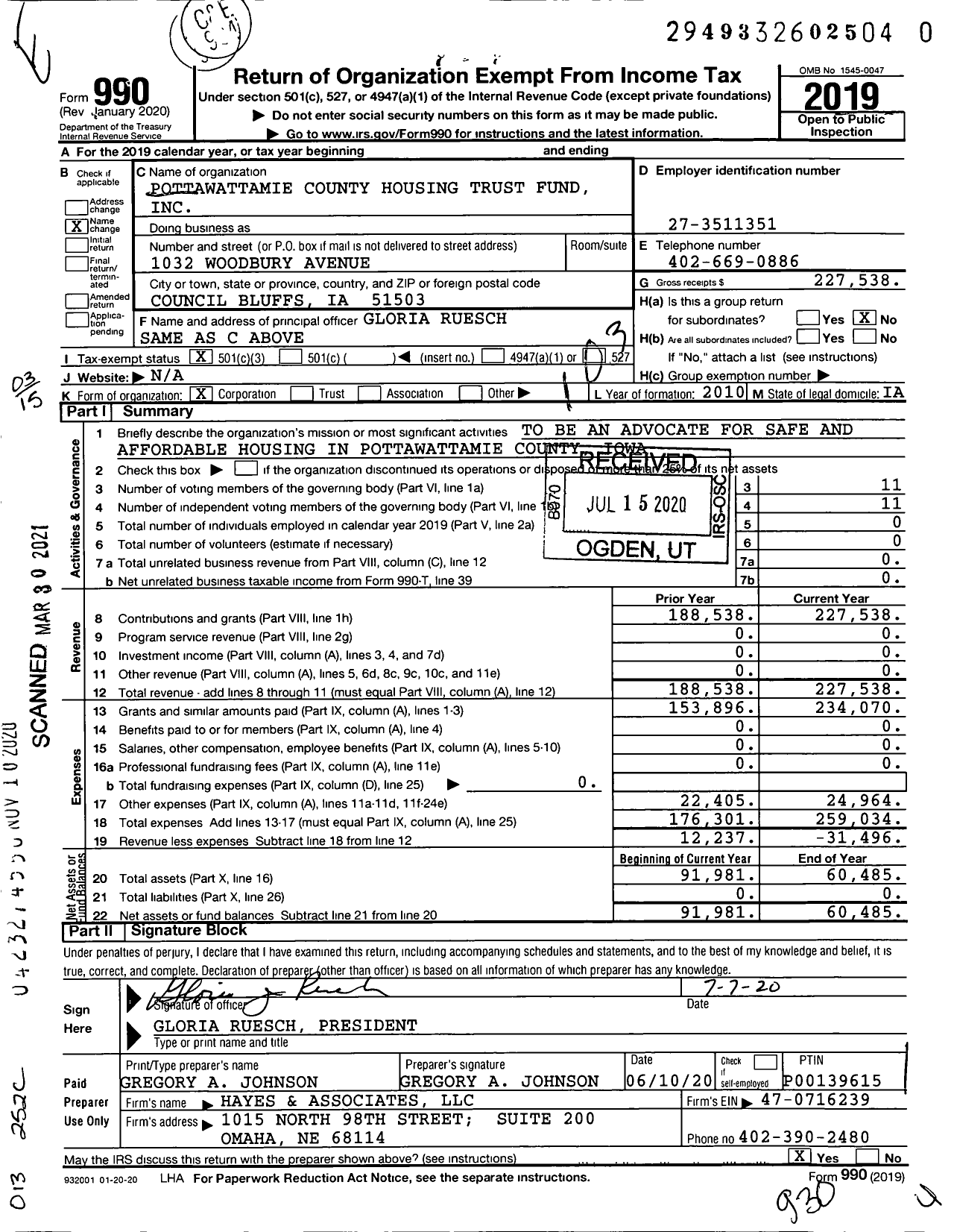 Image of first page of 2019 Form 990 for Pottawattamie County Housing Trust Fund