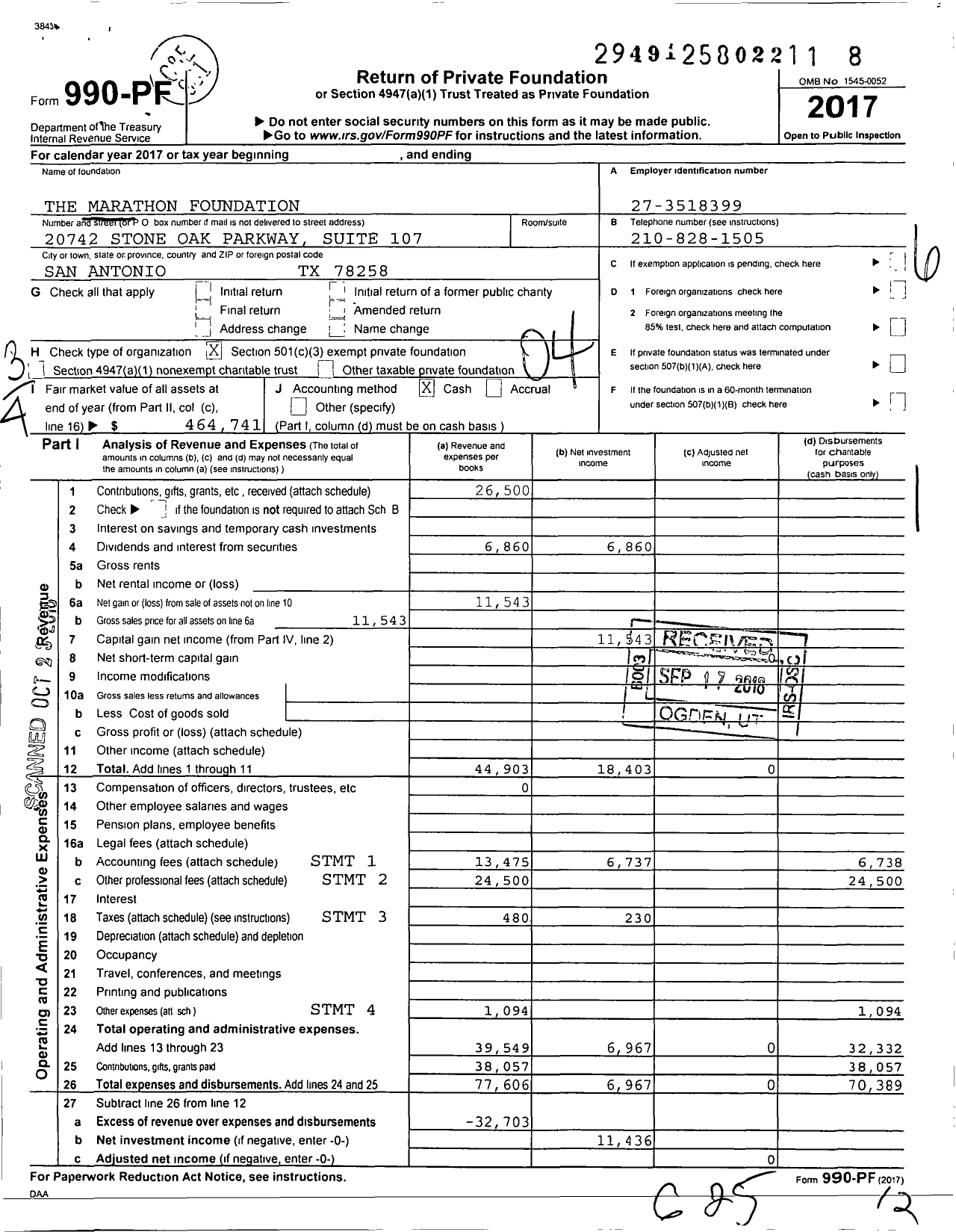 Image of first page of 2017 Form 990PF for The Marathon Foundation