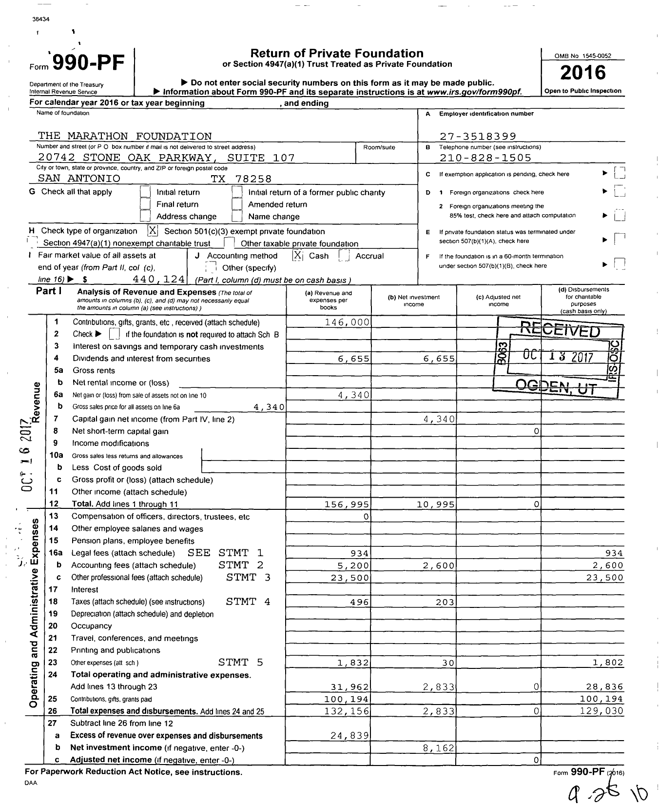 Image of first page of 2016 Form 990PF for The Marathon Foundation