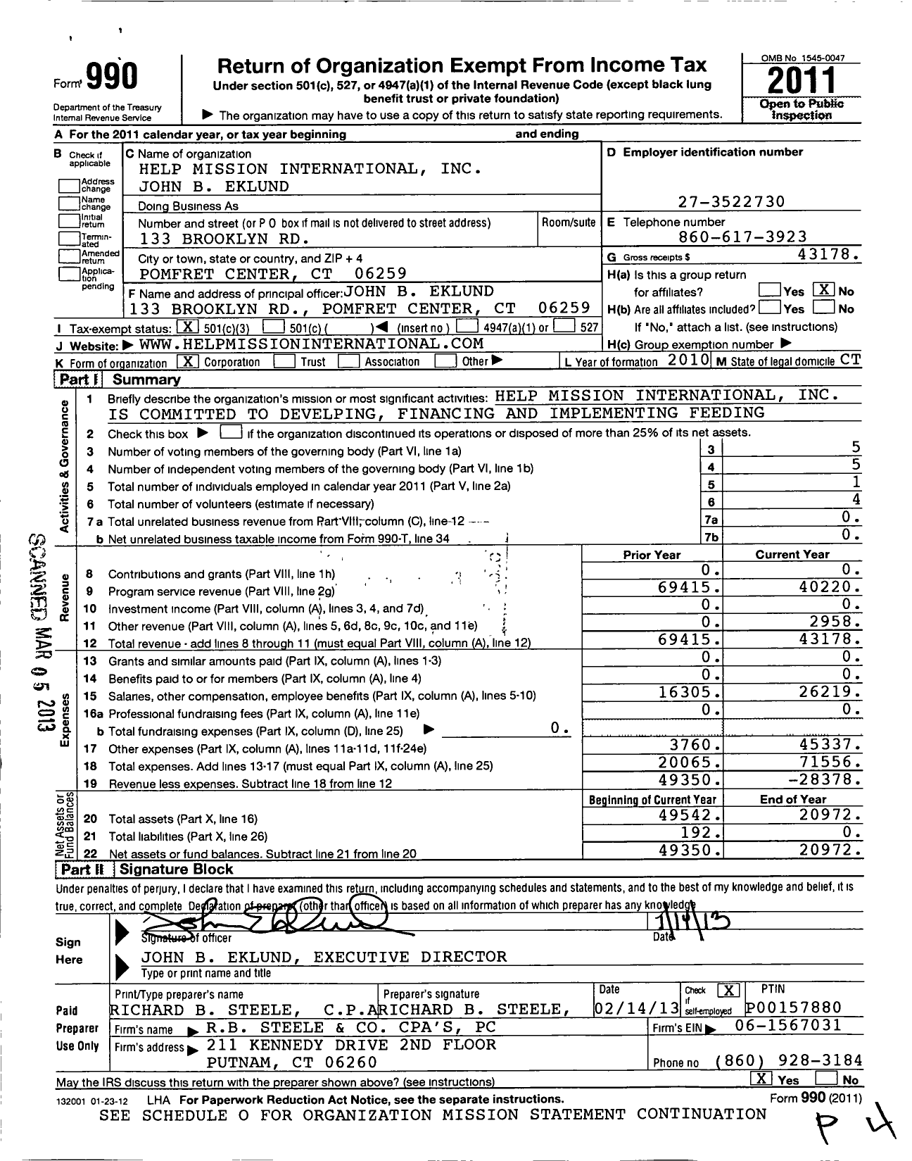 Image of first page of 2011 Form 990 for Help Mission International