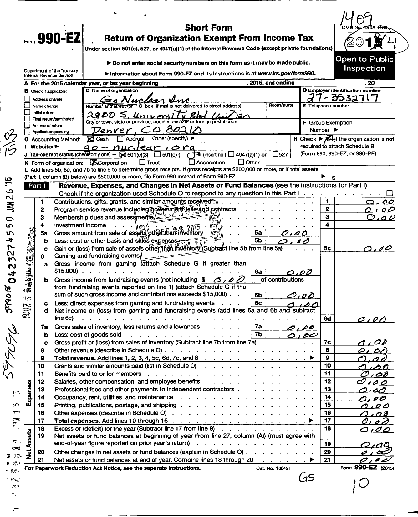 Image of first page of 2013 Form 990EZ for Go Nuclear