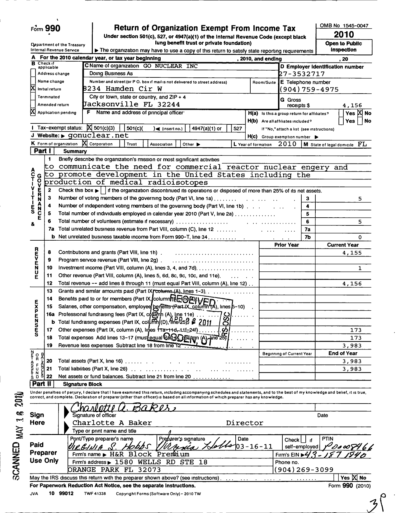 Image of first page of 2010 Form 990 for Go Nuclear