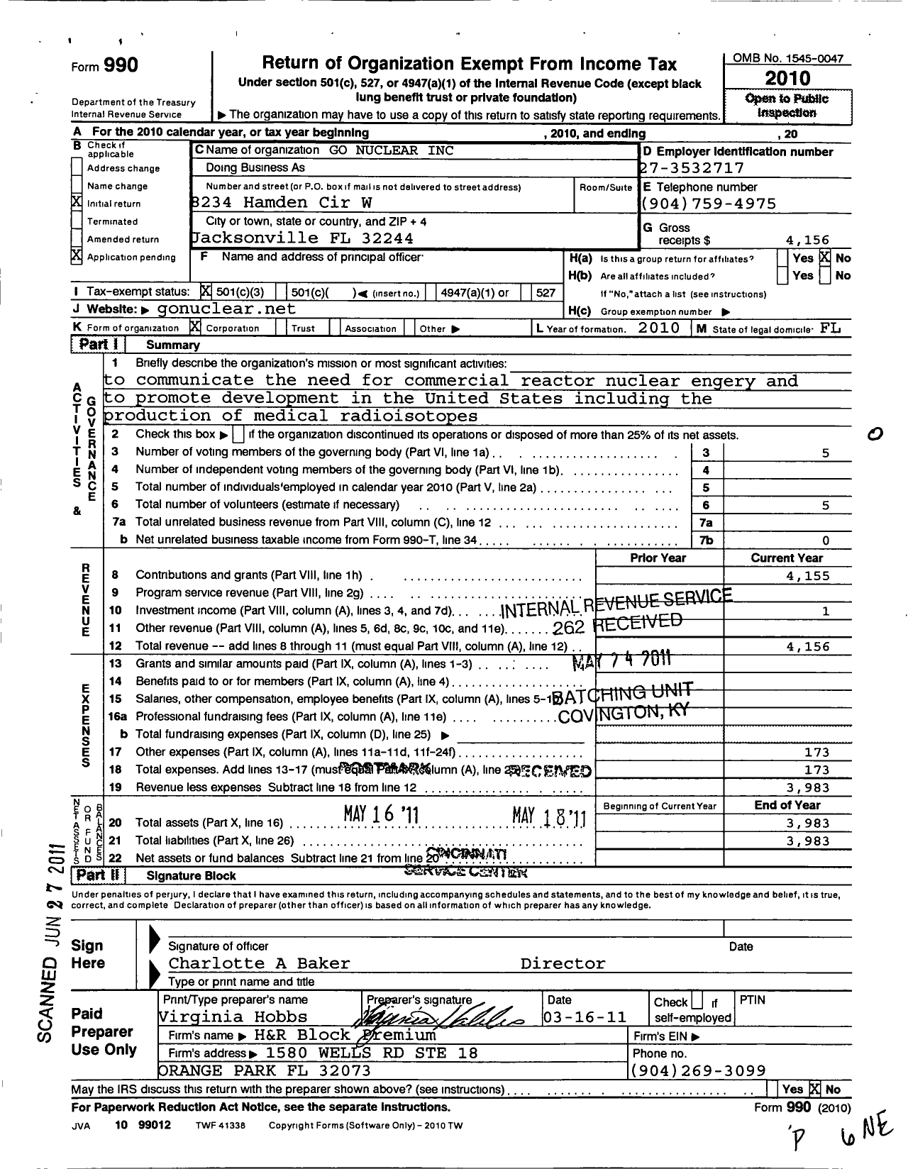 Image of first page of 2010 Form 990 for Go Nuclear