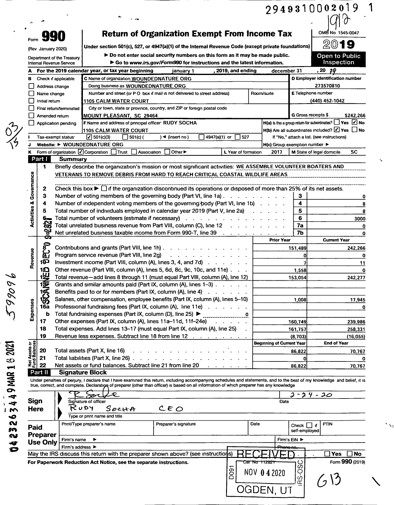 Image of first page of 2019 Form 990 for Woundednature Natureorg