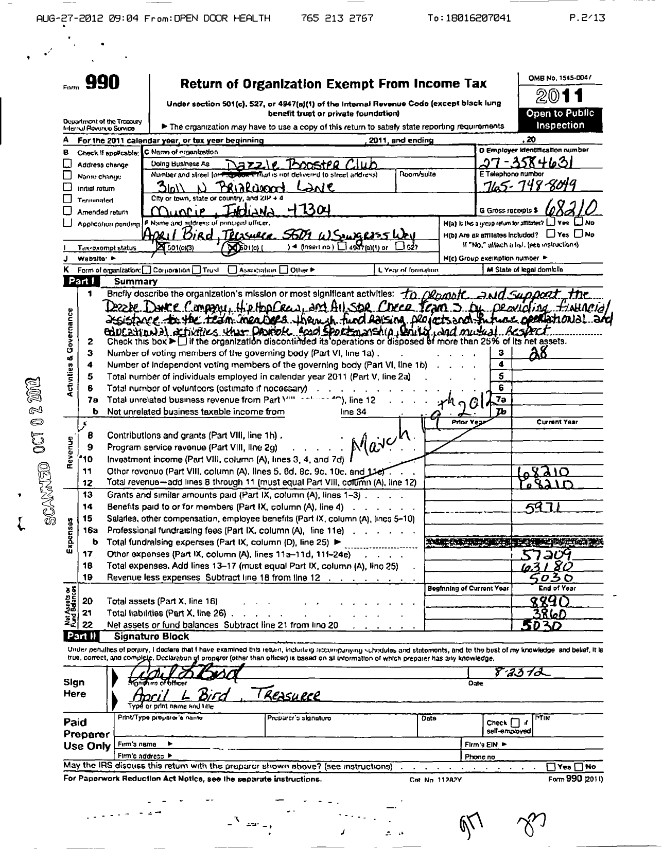 Image of first page of 2011 Form 990 for Dazzle Booster Club