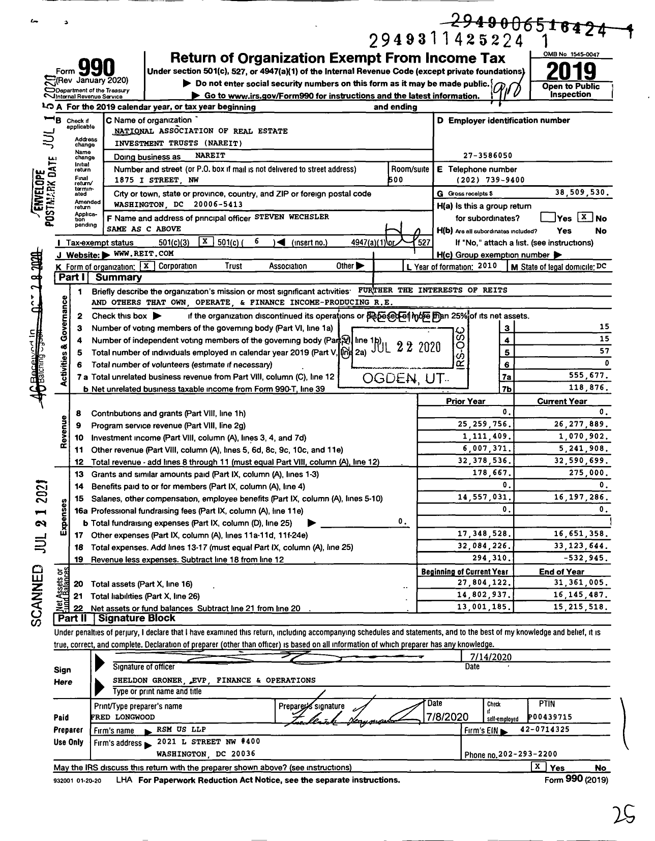 Image of first page of 2019 Form 990O for National Association of Real Estate Investment Trusts (NAREIT)