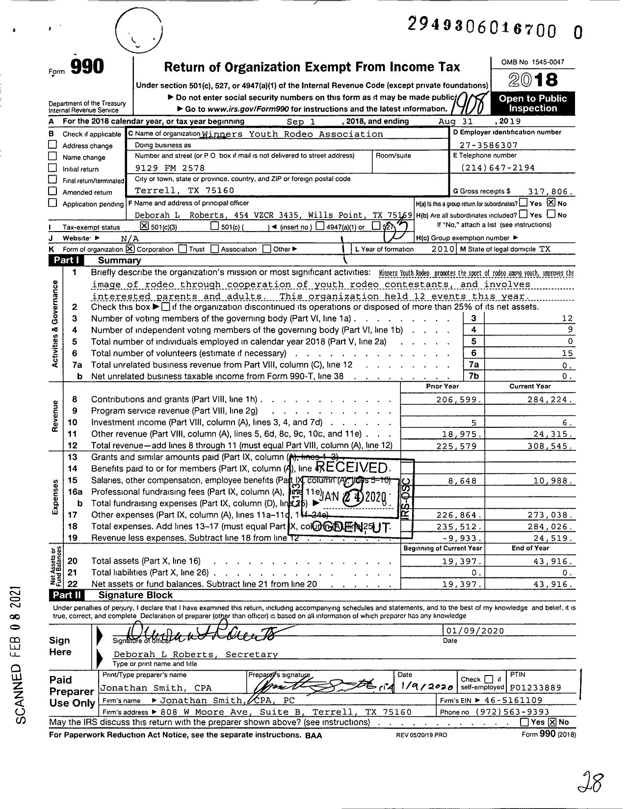 Image of first page of 2018 Form 990 for Winners Youth Rodeo Association