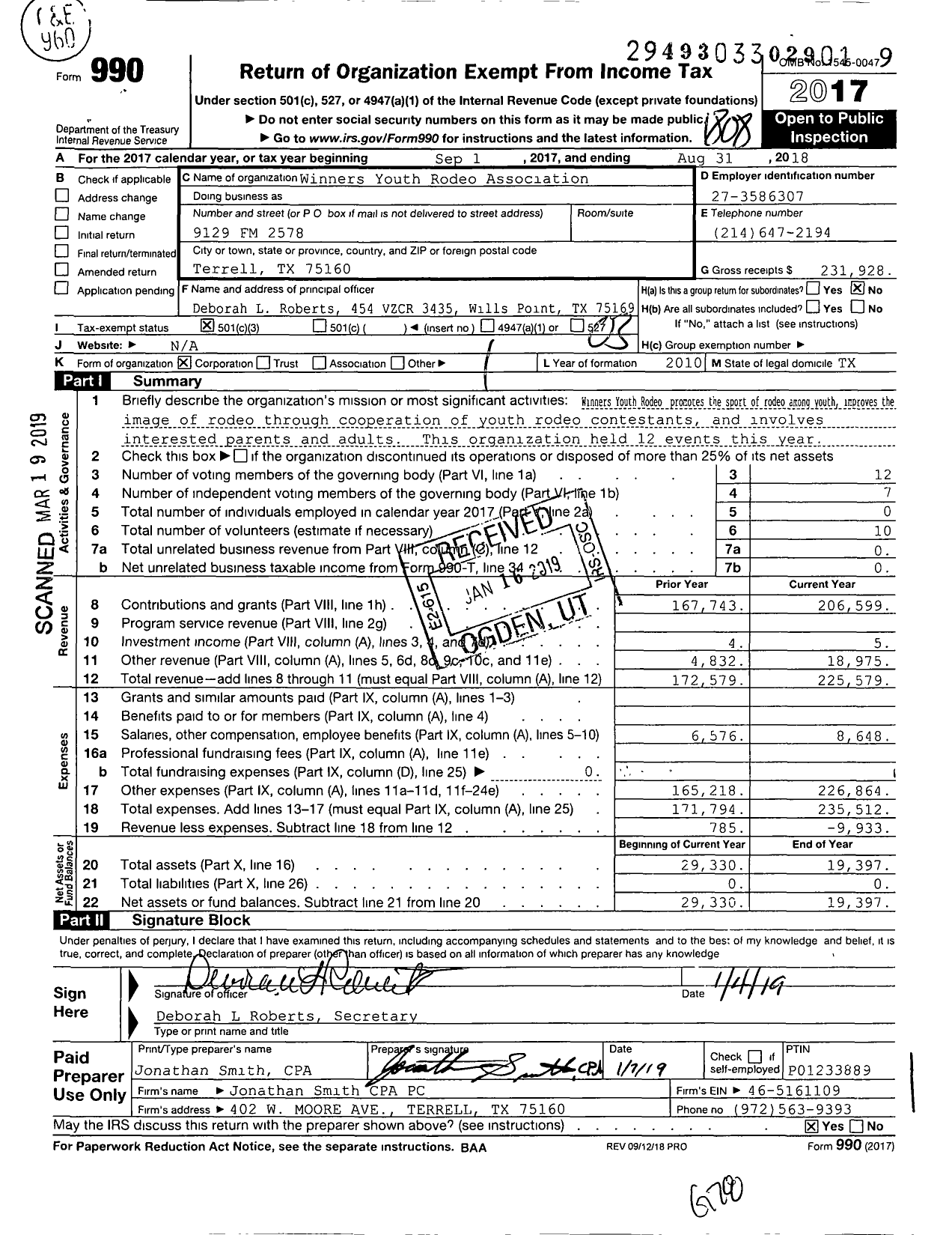 Image of first page of 2017 Form 990 for Winners Youth Rodeo Association