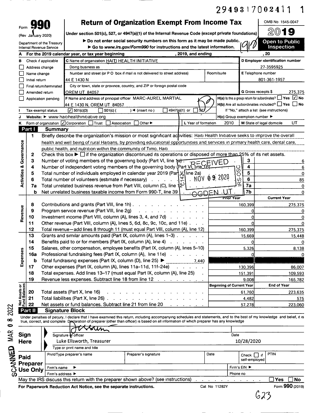 Image of first page of 2019 Form 990 for Haiti Health Initiative