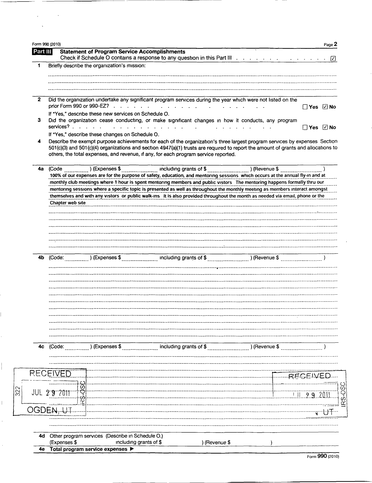 Image of first page of 2010 Form 990R for Lone Star Rotorcraft Club