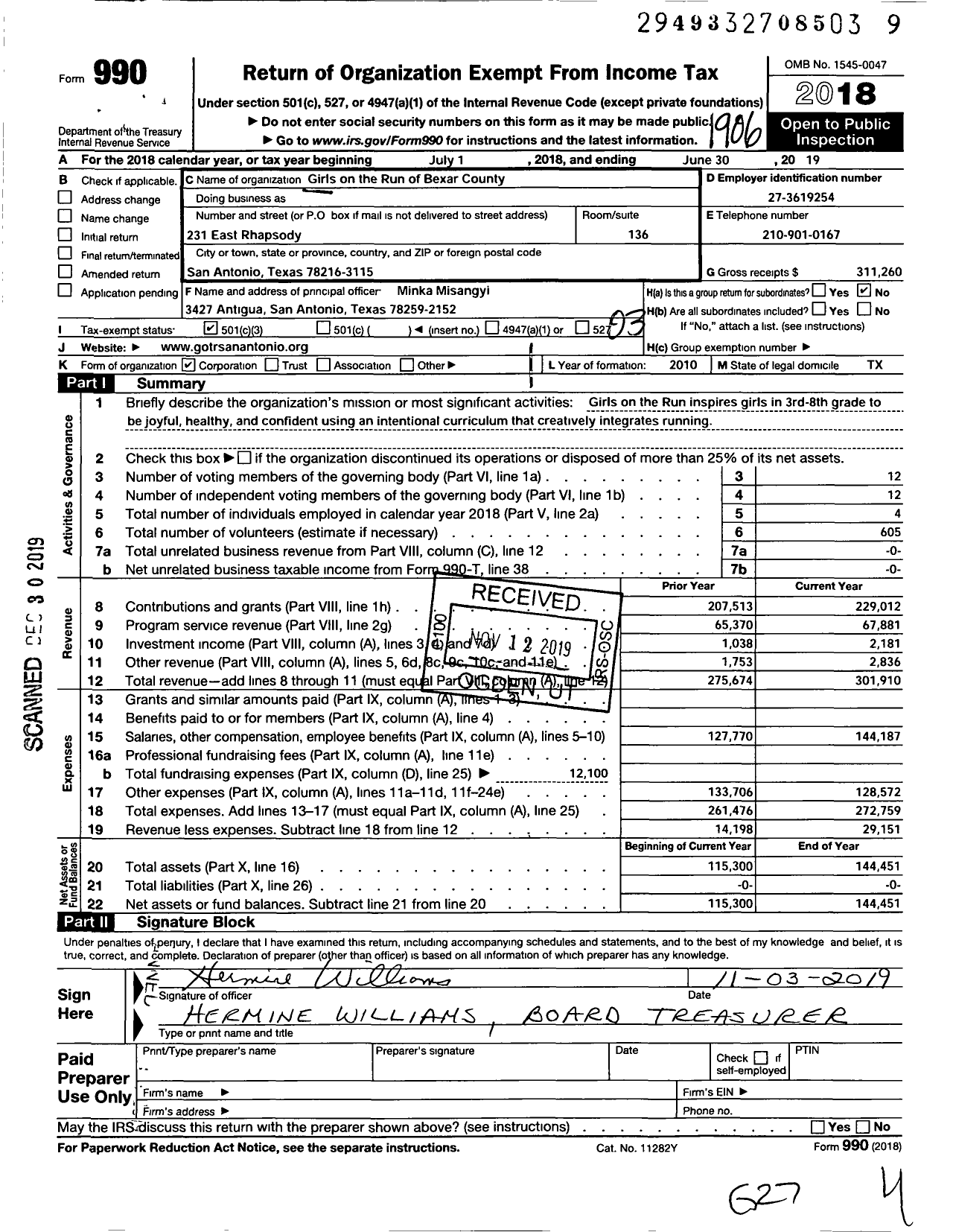 Image of first page of 2018 Form 990 for Girls on the Run of Bexar County