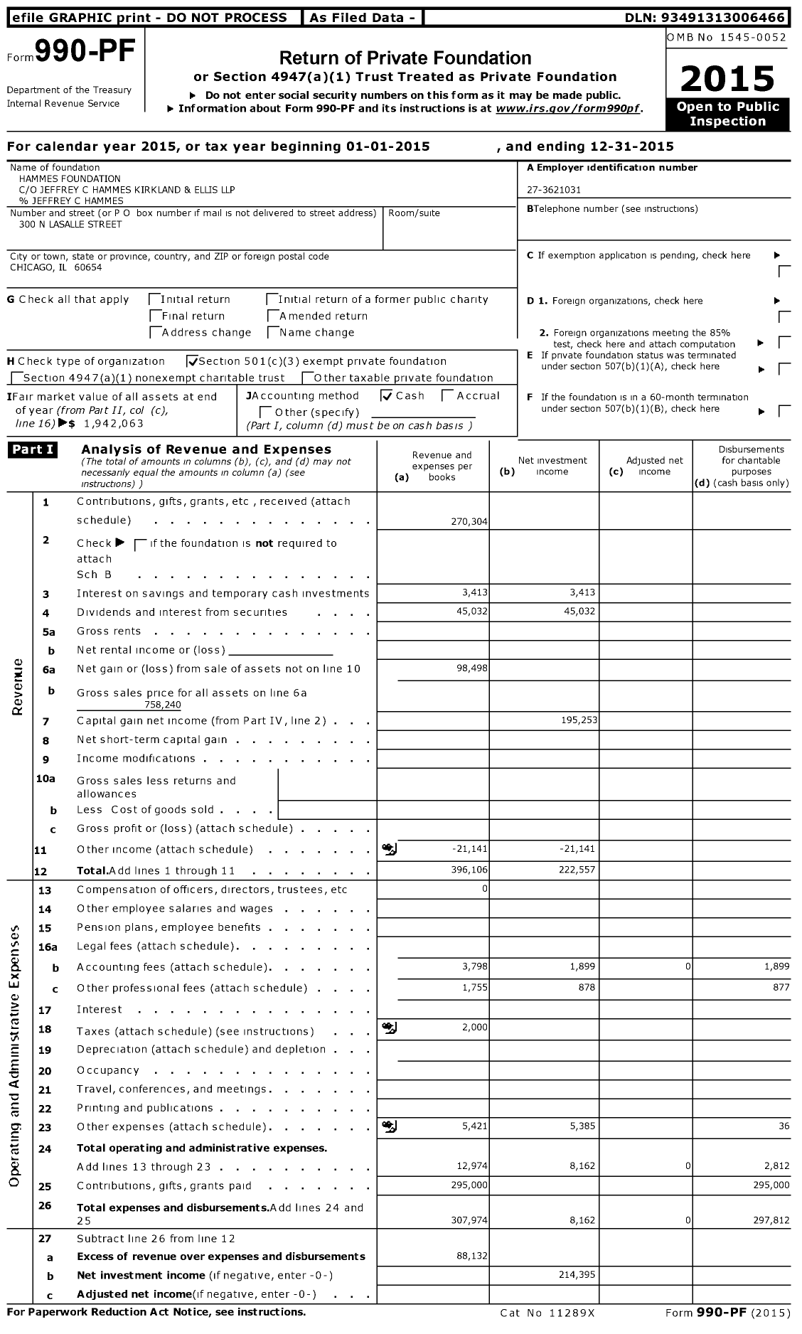 Image of first page of 2015 Form 990PF for MSBD Foundation