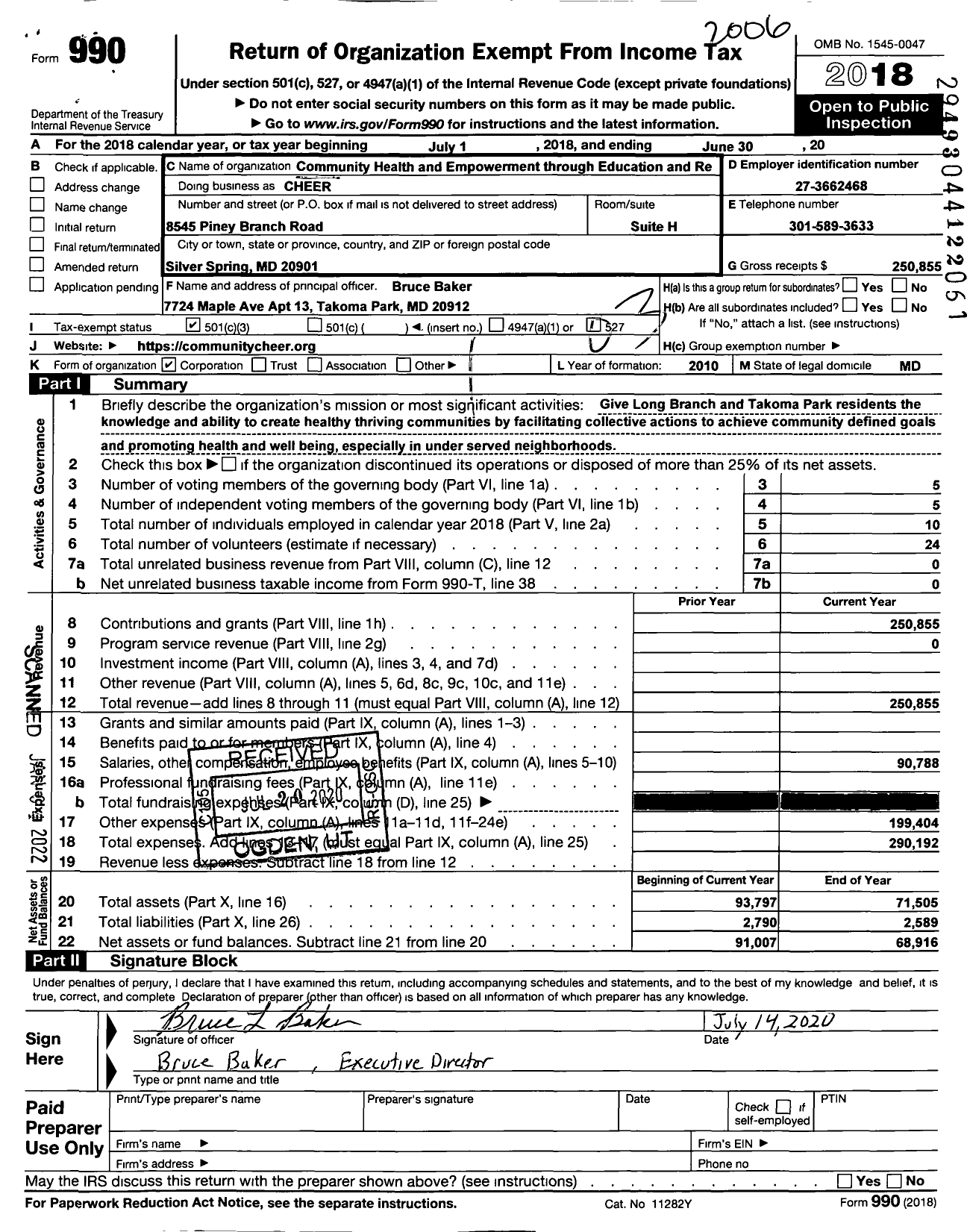 Image of first page of 2019 Form 990 for Community Health and Empowerment Through Education and Research (CHEER)