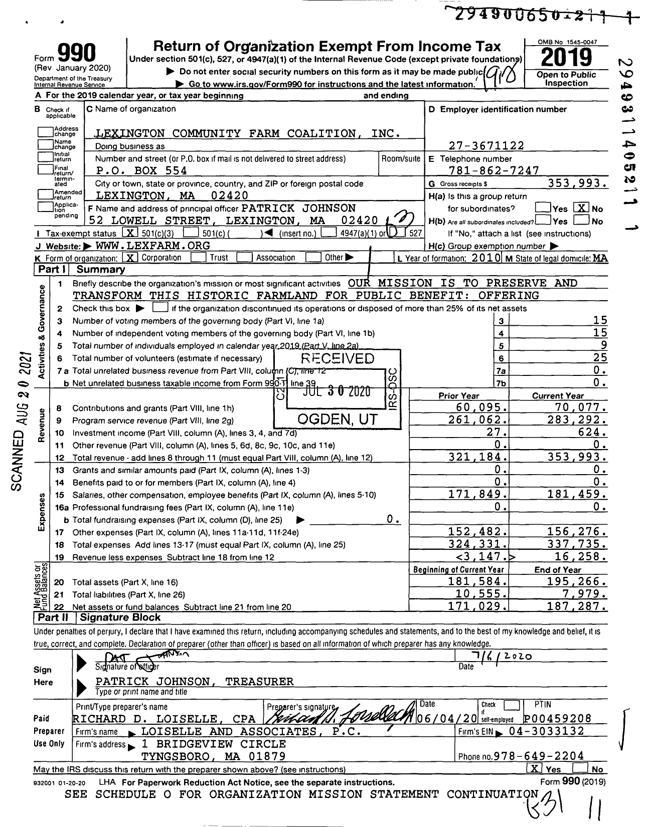 Image of first page of 2019 Form 990 for Lexington Community Farm Coalition