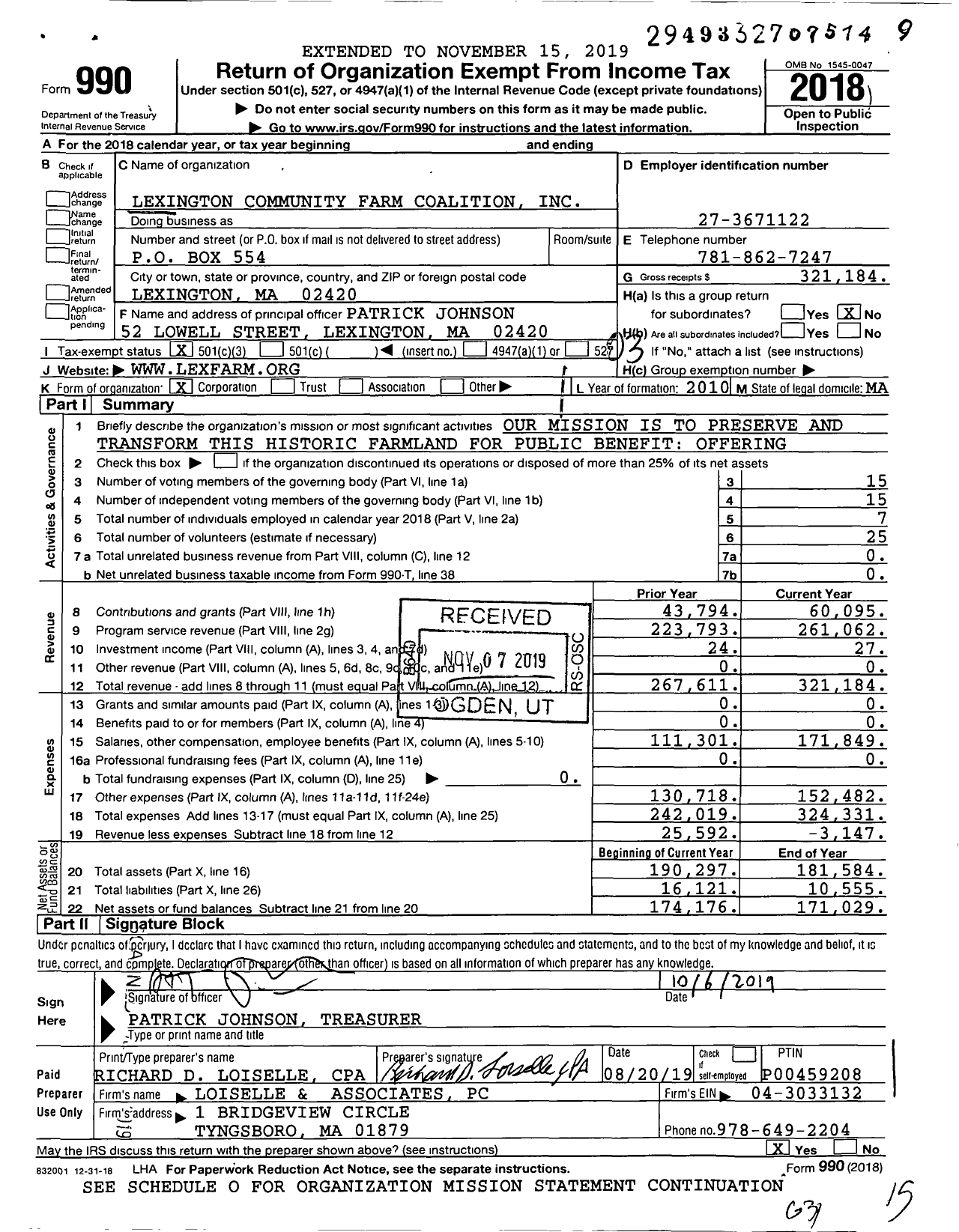 Image of first page of 2018 Form 990 for Lexington Community Farm Coalition