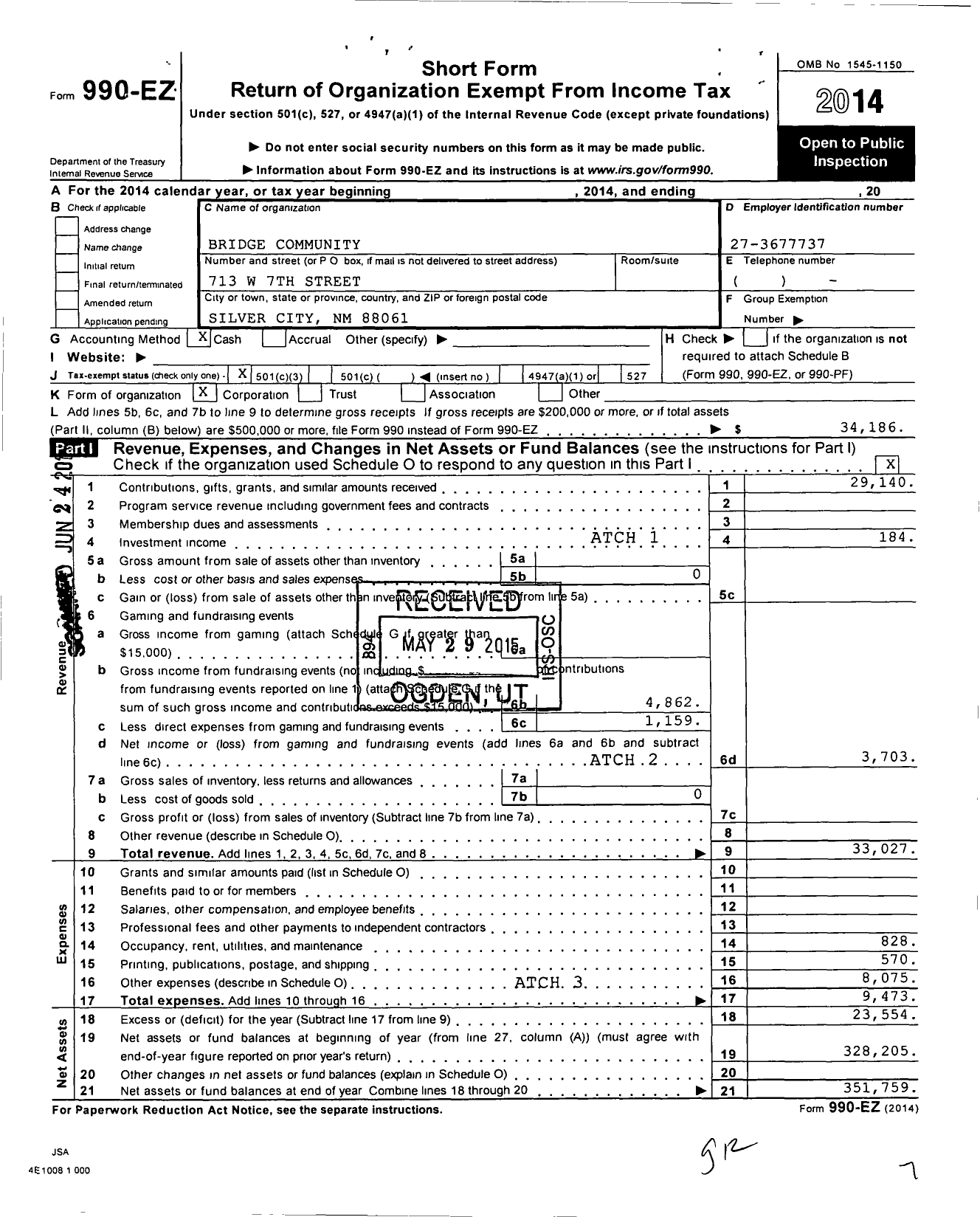 Image of first page of 2014 Form 990EZ for Bridge Community