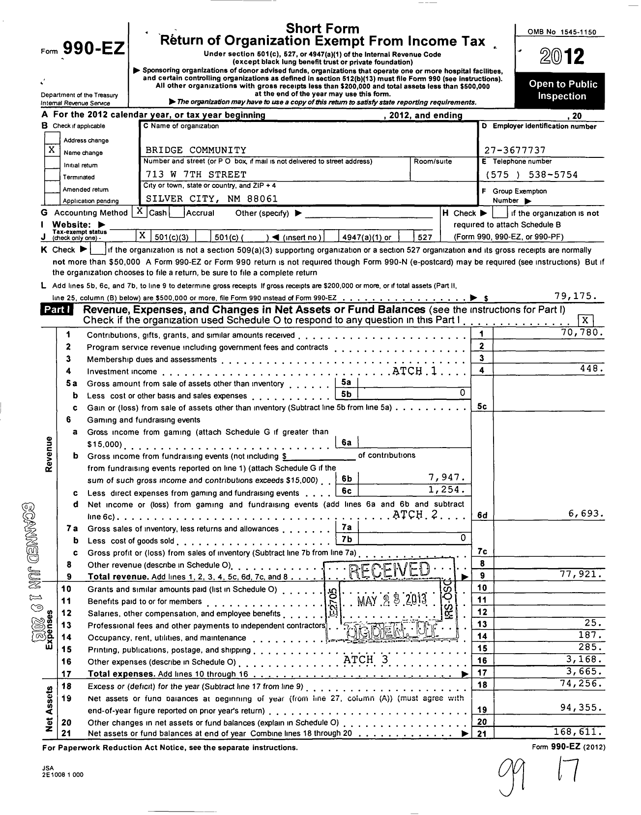 Image of first page of 2012 Form 990EZ for Bridge Community