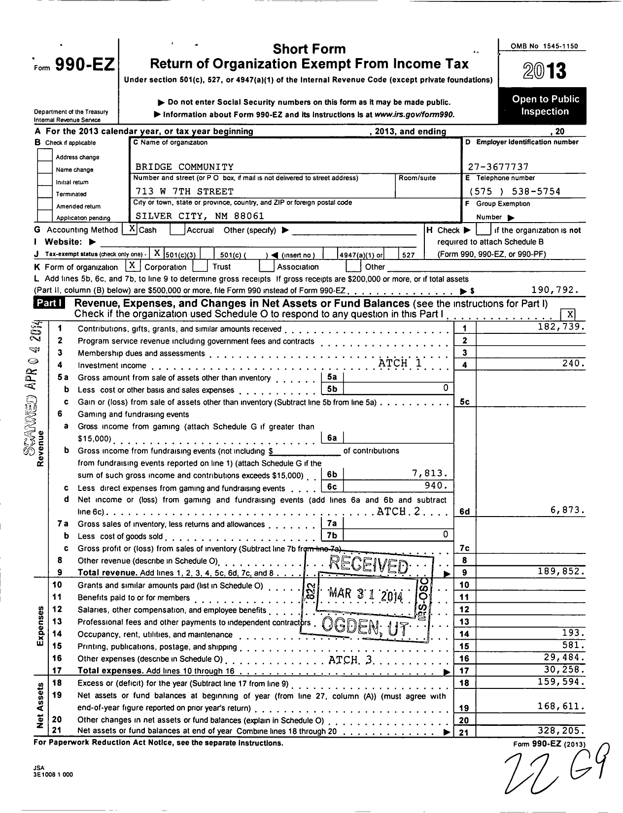 Image of first page of 2013 Form 990EZ for Bridge Community