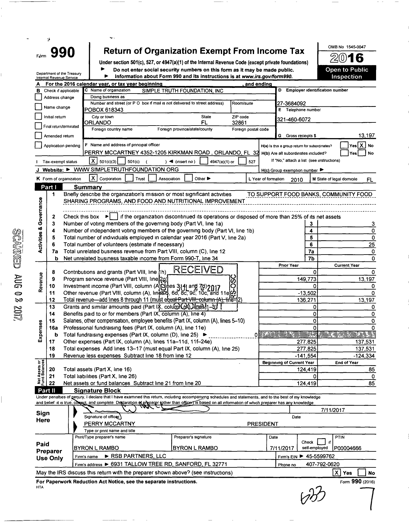 Image of first page of 2016 Form 990 for Simple Truth Foundation