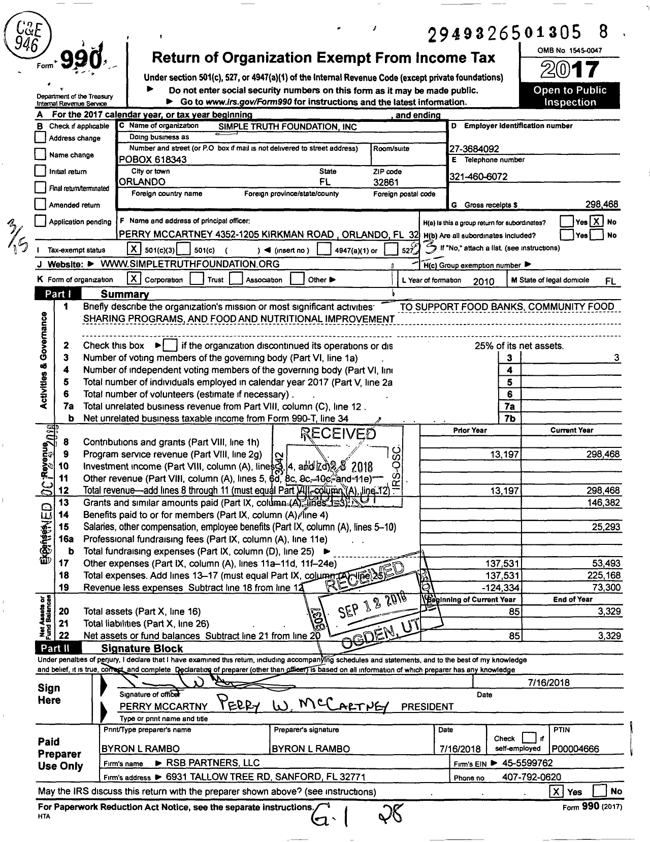 Image of first page of 2017 Form 990 for Simple Truth Foundation