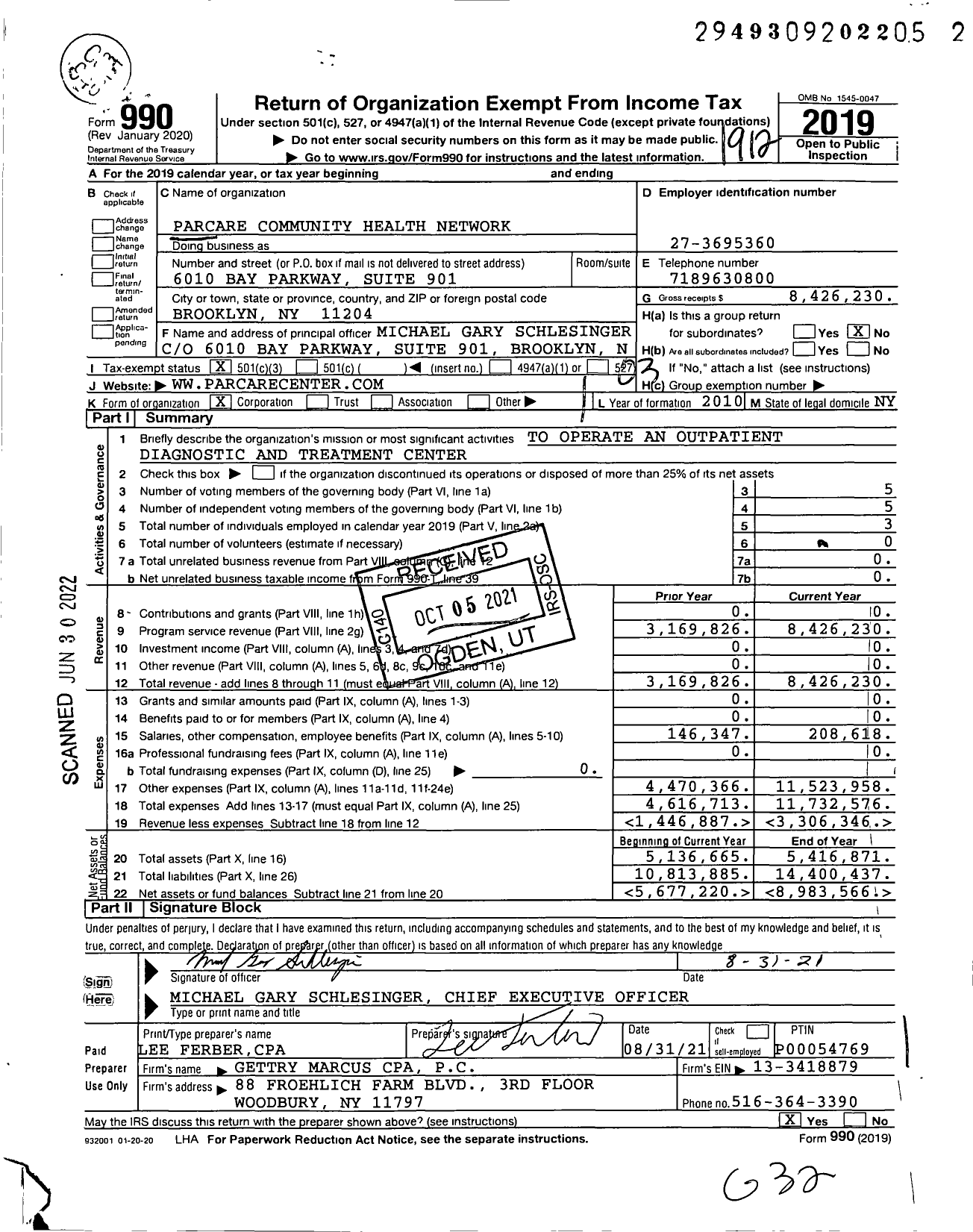 Image of first page of 2019 Form 990 for Parcare Community Health Network