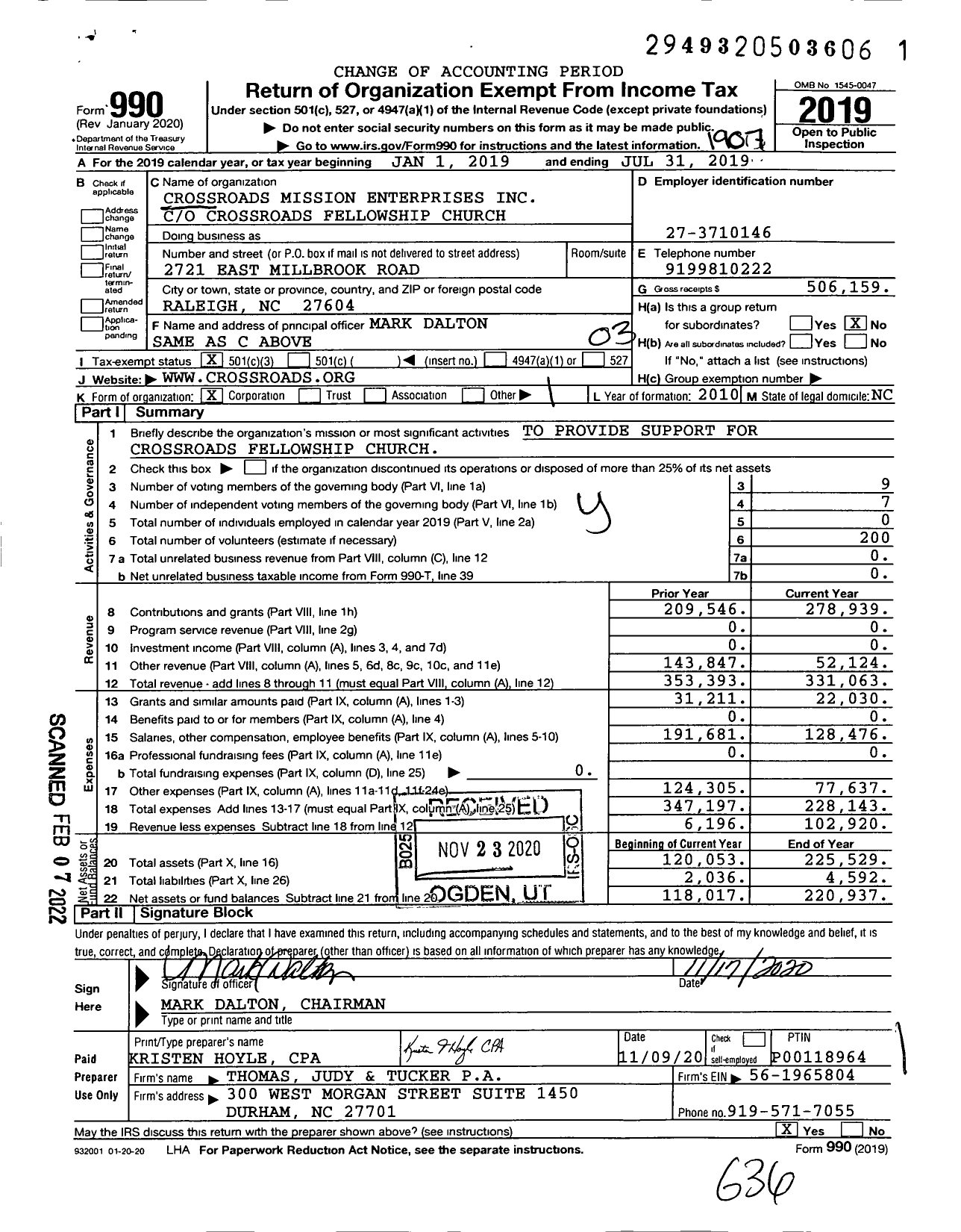 Image of first page of 2018 Form 990 for Crossroads Mission Enterprises
