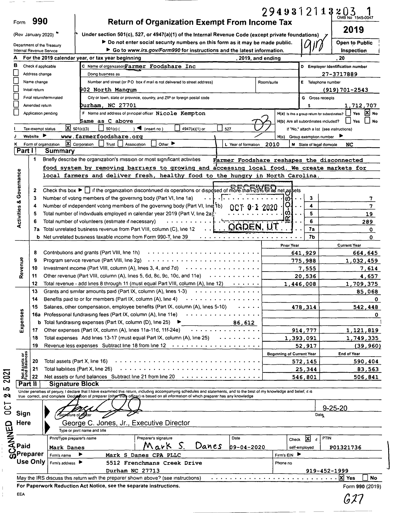 Image of first page of 2019 Form 990 for Farmer Foodshare