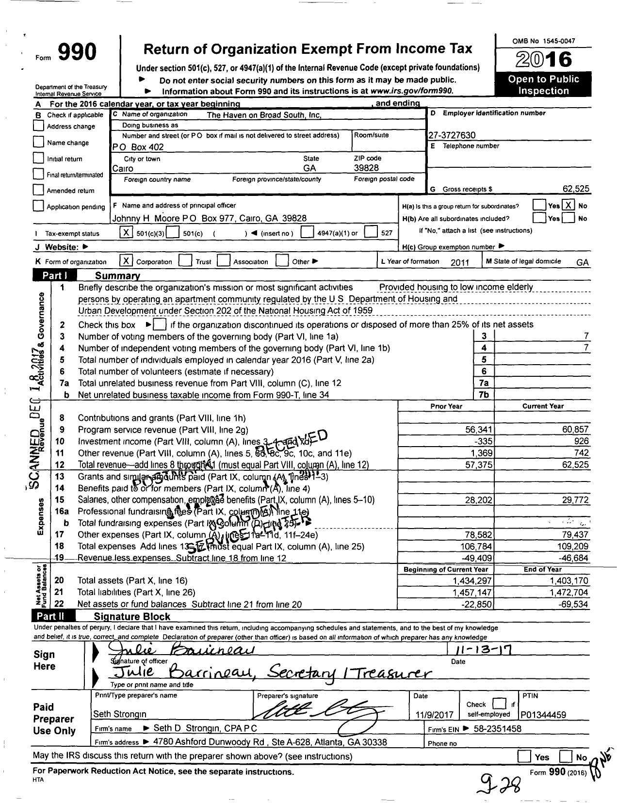 Image of first page of 2016 Form 990 for The Haven on Broad South