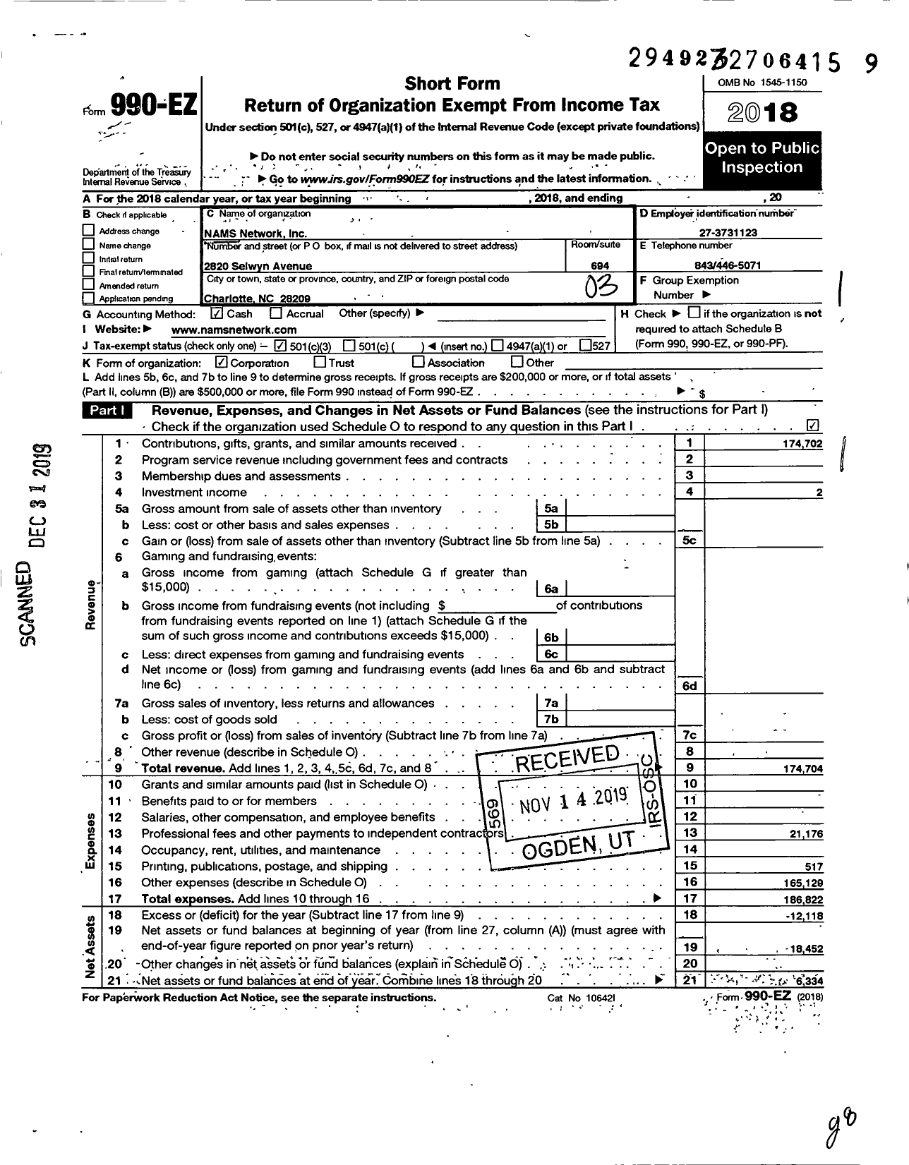 Image of first page of 2018 Form 990EZ for Nams Network