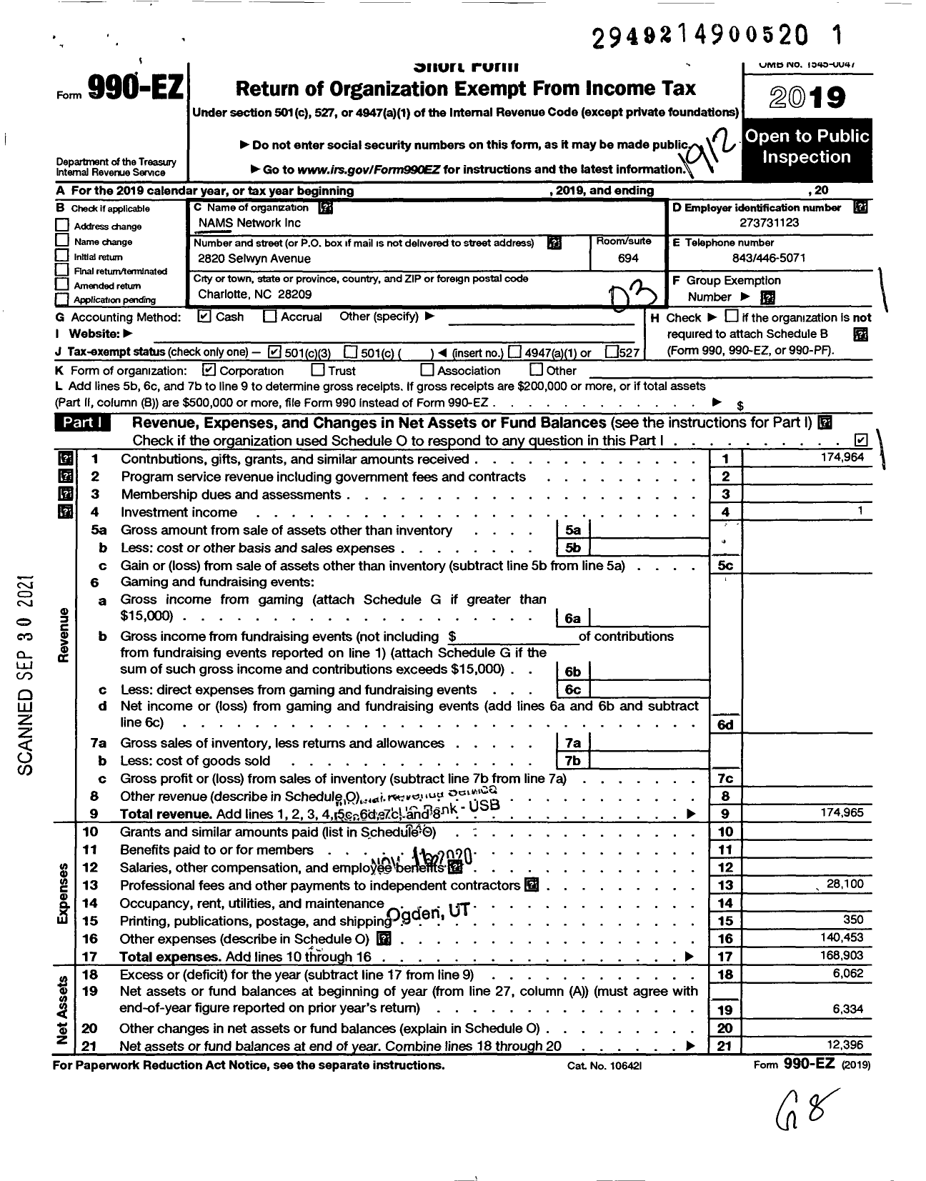 Image of first page of 2019 Form 990EZ for Nams Network