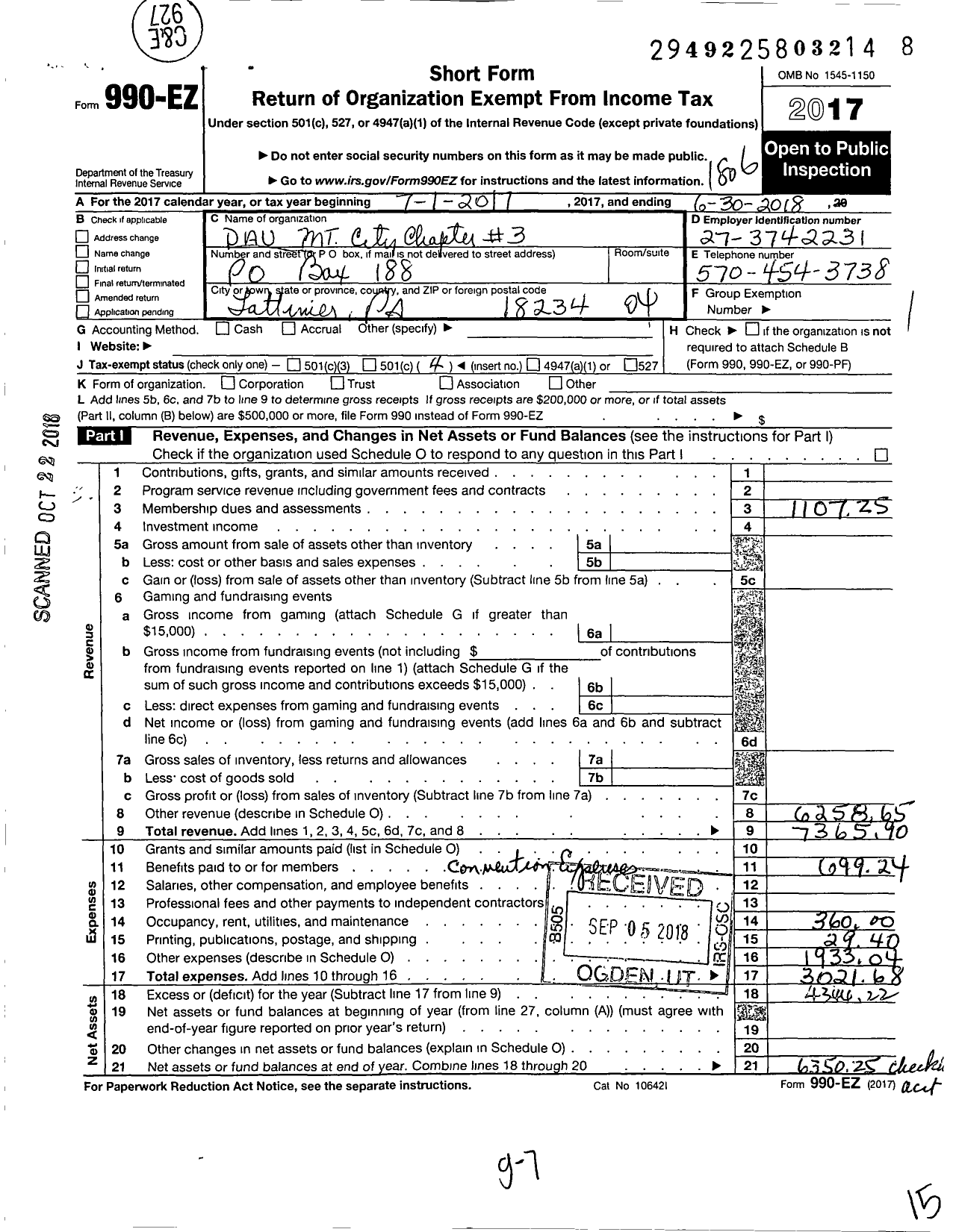 Image of first page of 2017 Form 990EO for Disabled American Veterans - 3 Mountain City