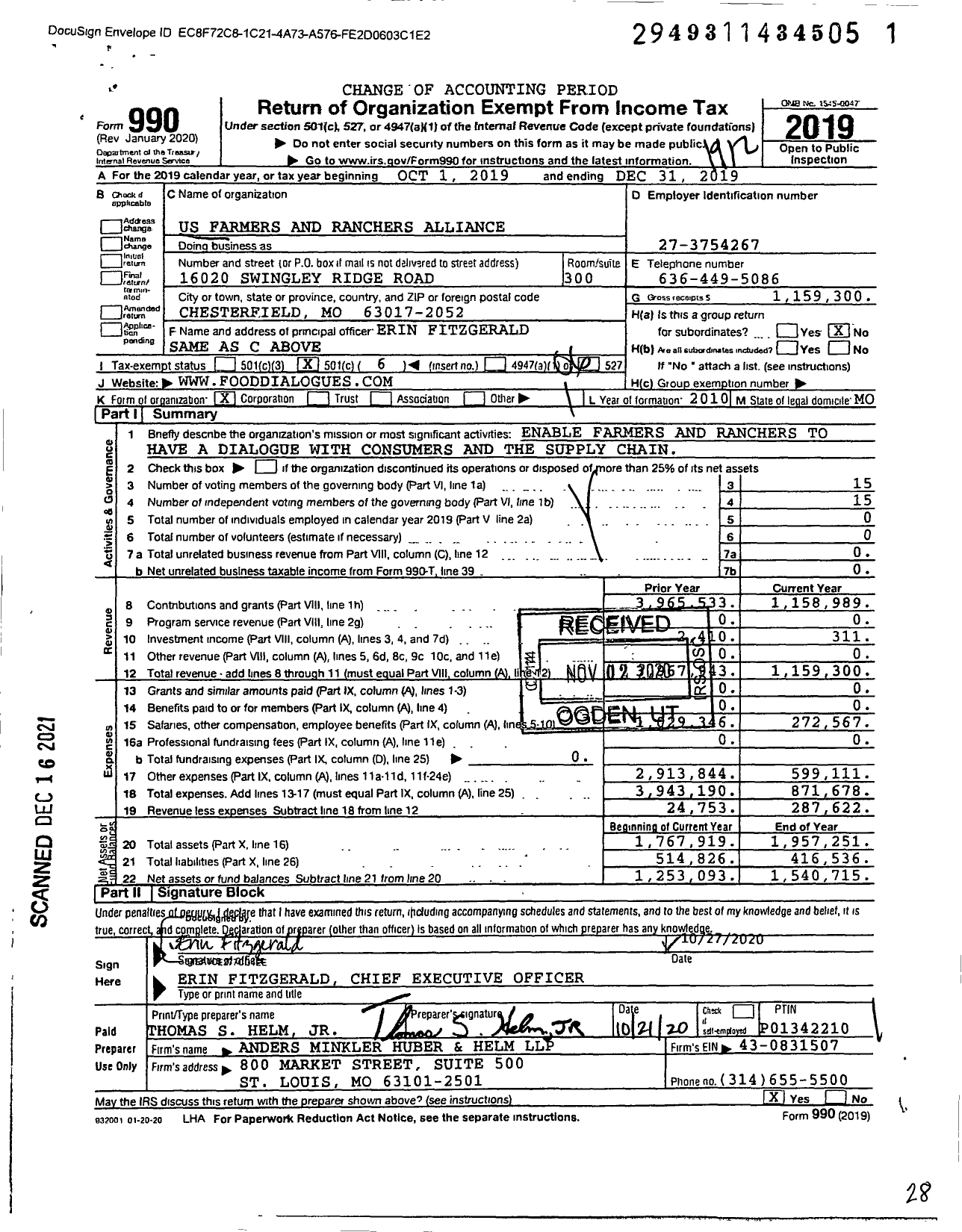 Image of first page of 2019 Form 990O for US Farmers & Ranchers Alliance (USFRA)