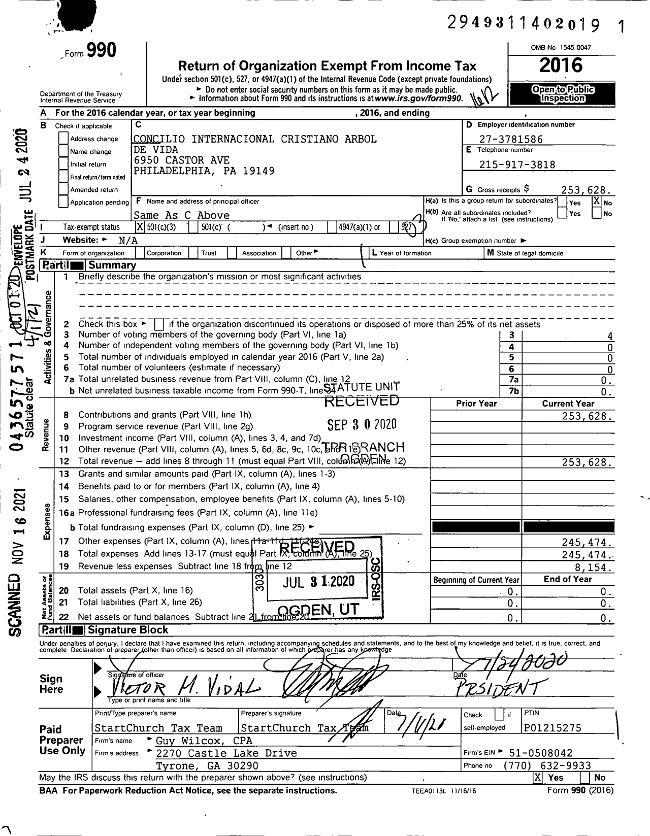 Image of first page of 2016 Form 990 for Concilio Internacional Cristiano