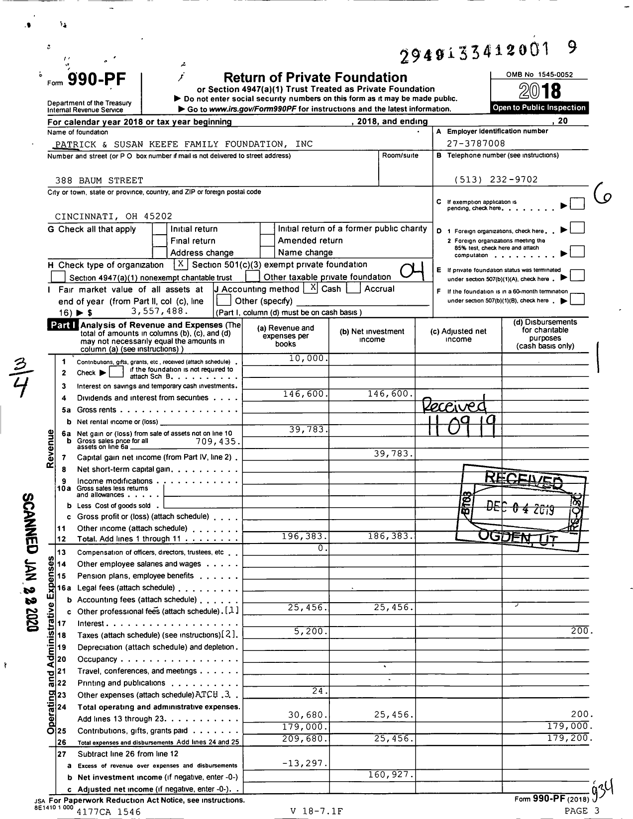 Image of first page of 2018 Form 990PF for Patrick and Susan Keefe Family Foundation