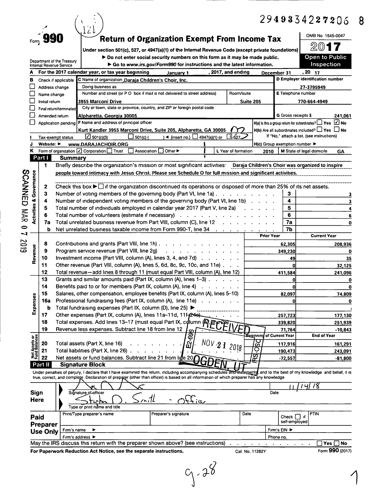 Image of first page of 2017 Form 990 for Daraja Childrens Choir