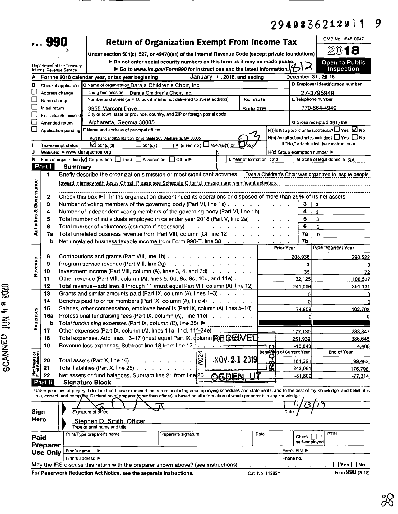 Image of first page of 2018 Form 990 for Daraja Childrens Choir