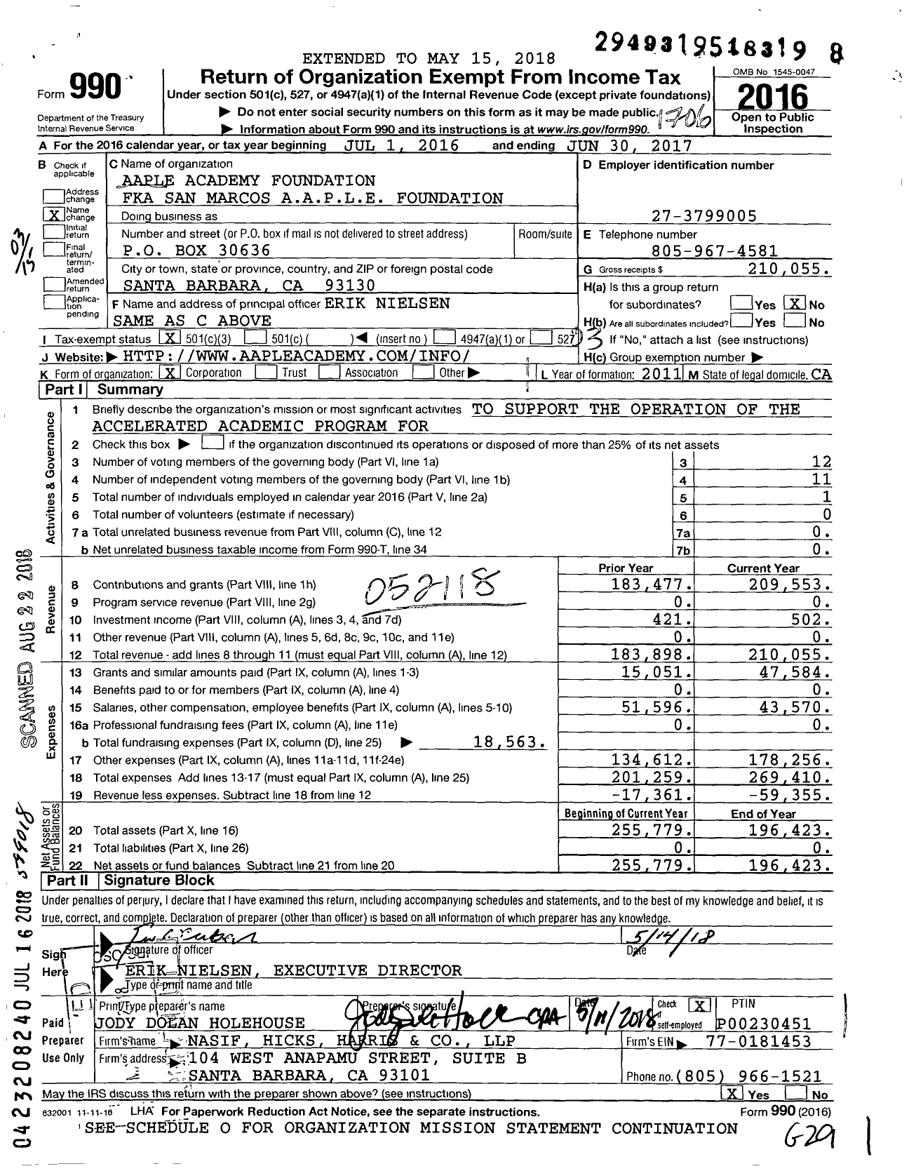 Image of first page of 2016 Form 990 for Aaple Academy Foundation