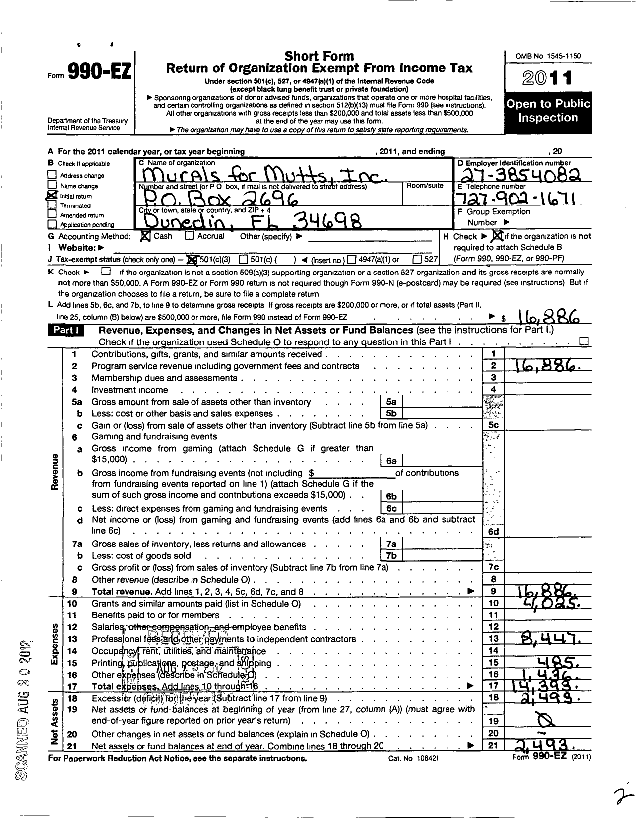 Image of first page of 2011 Form 990EZ for Murals for Mutts