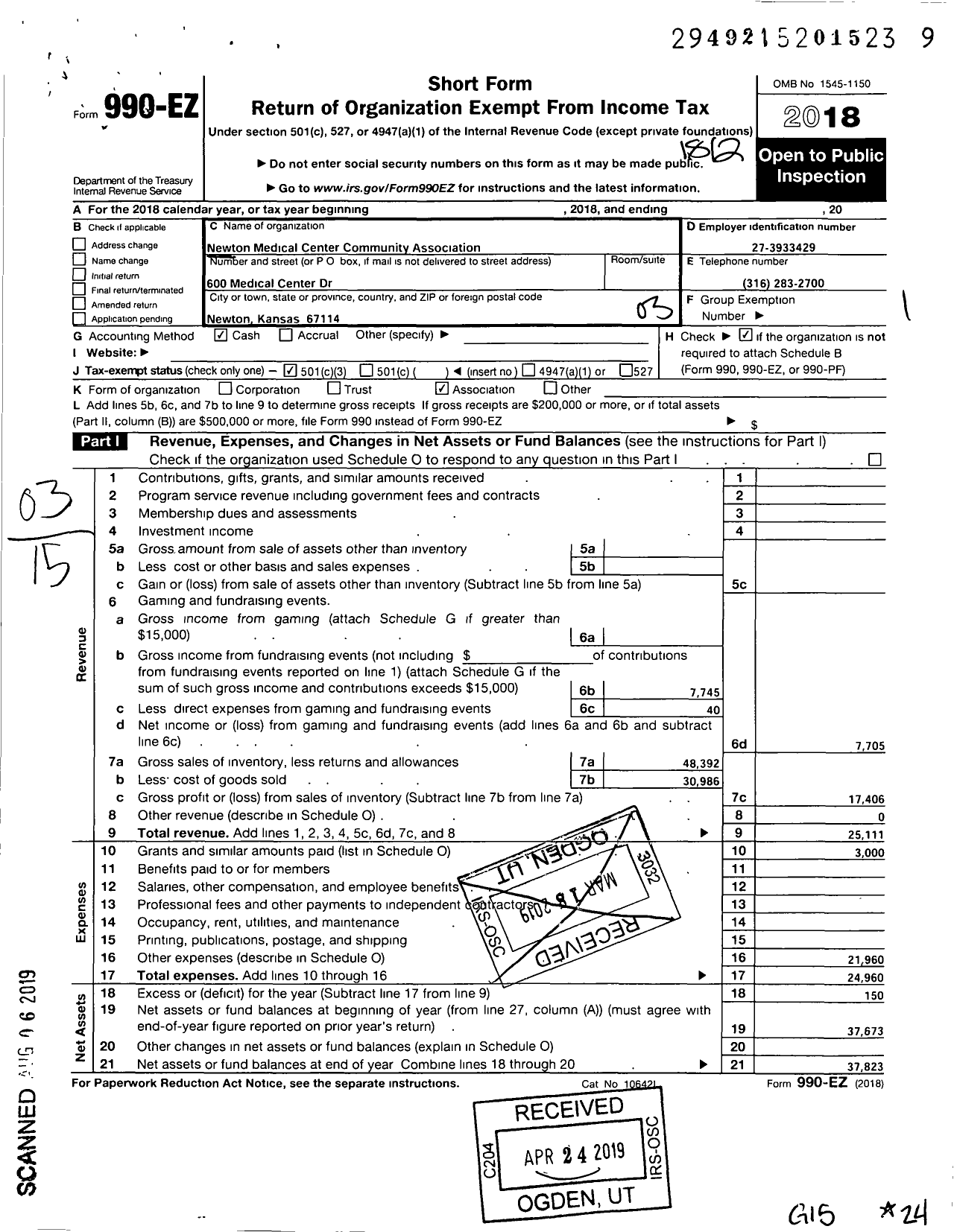 Image of first page of 2018 Form 990EZ for Newton Medical Center Community Association