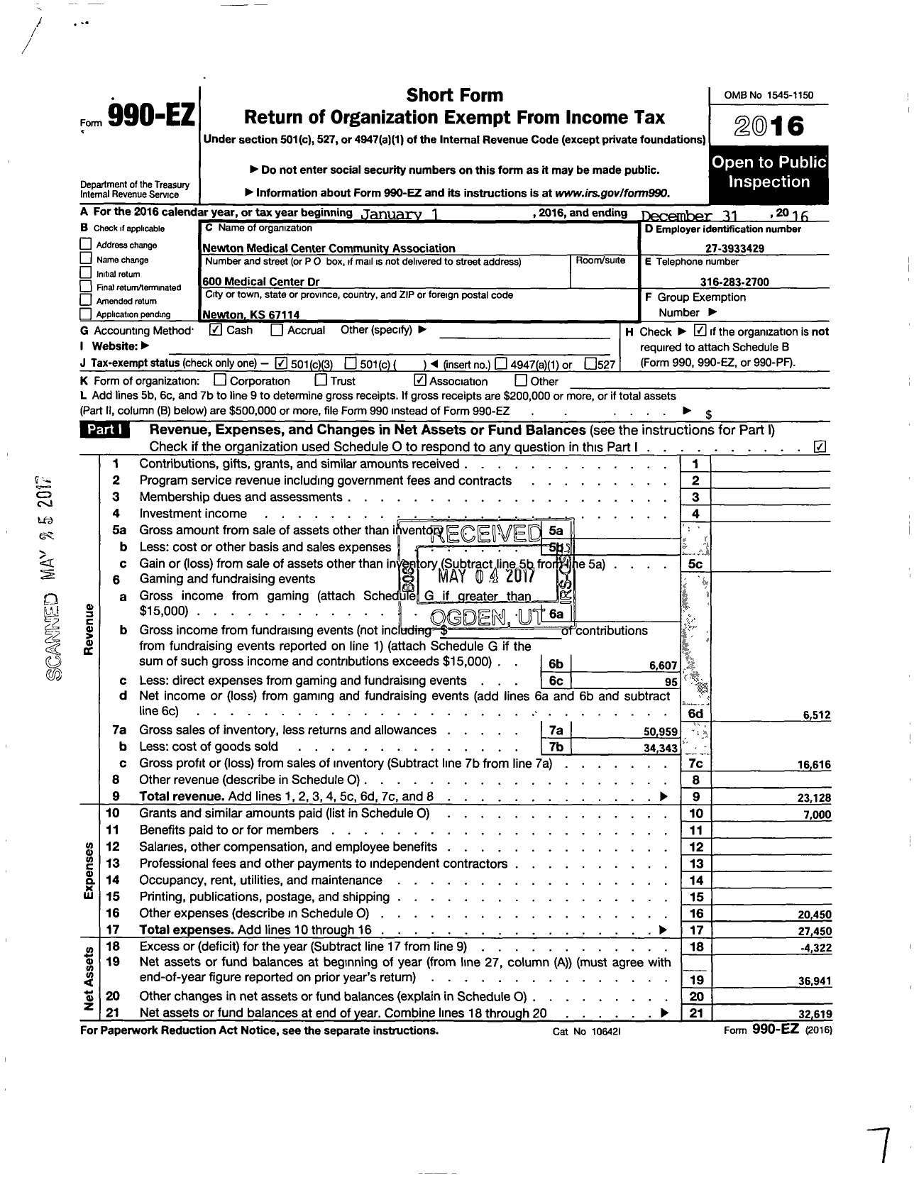 Image of first page of 2016 Form 990EZ for Newton Medical Center Community Association