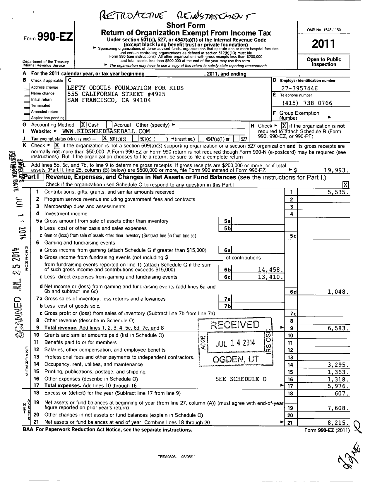 Image of first page of 2011 Form 990EZ for Lefty Odouls Foundation for Kids