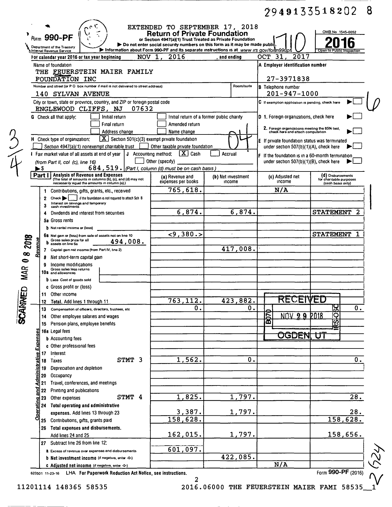 Image of first page of 2016 Form 990PF for The Feuerstein Maier Family Foundation