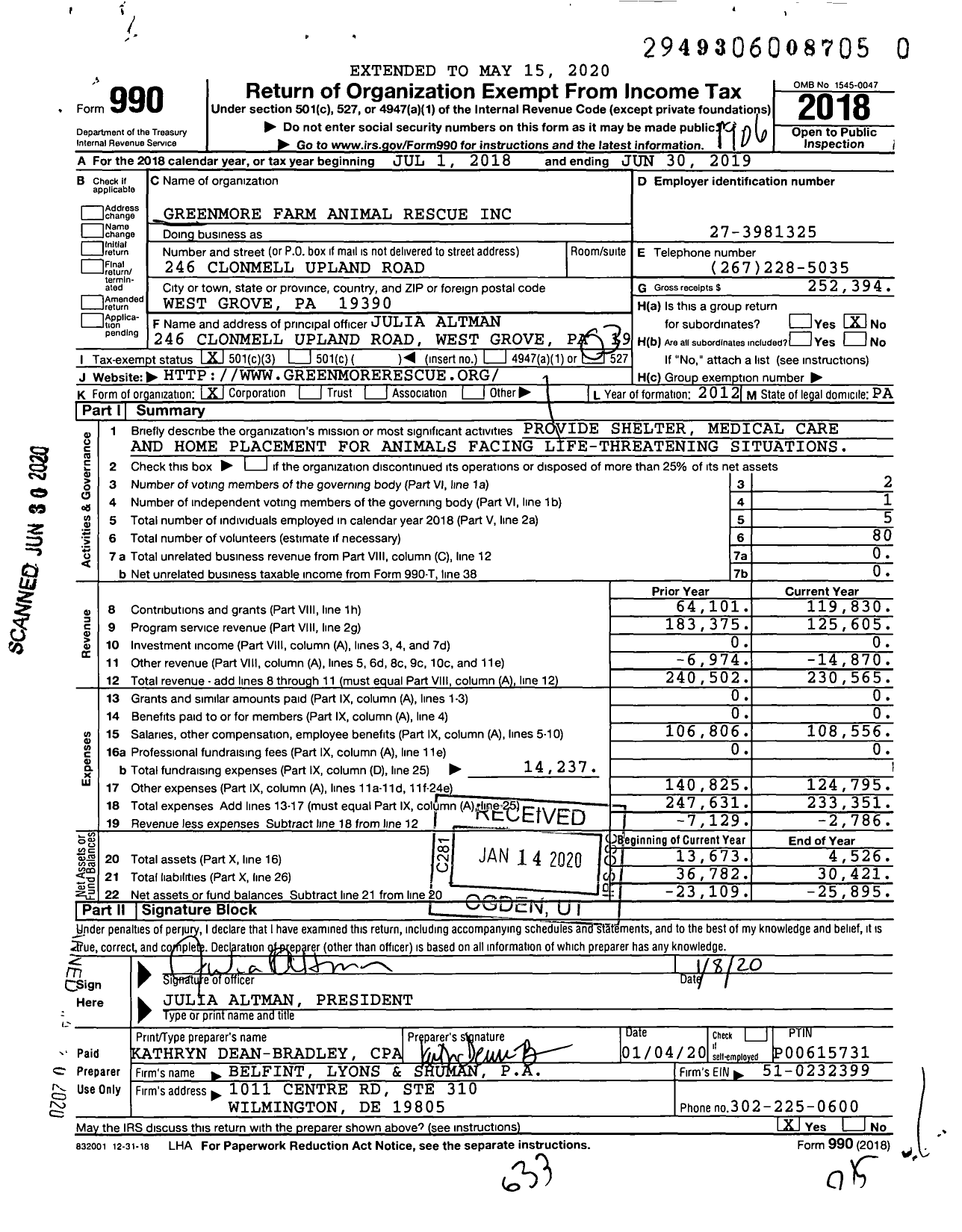 Image of first page of 2018 Form 990 for Greenmore Farm Animal Rescue