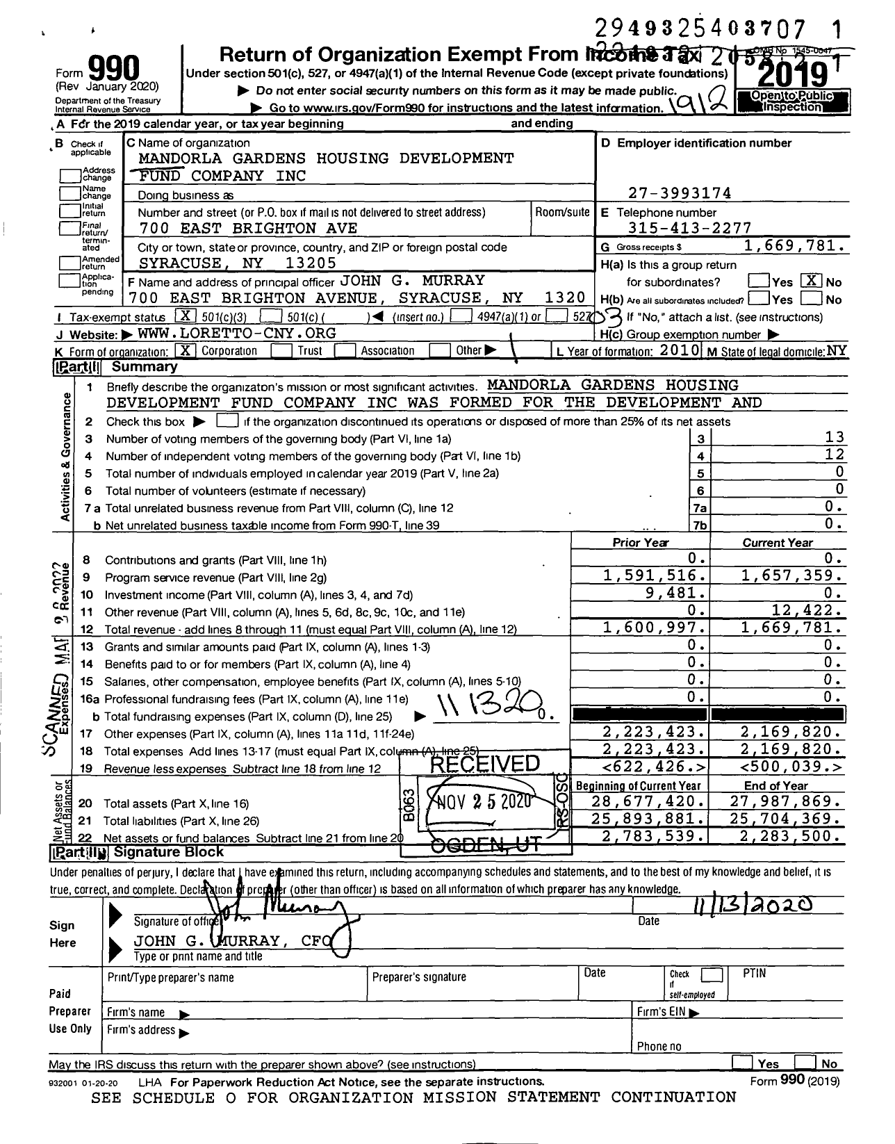Image of first page of 2019 Form 990 for Mandorla Gardens Housing Development Fund Company